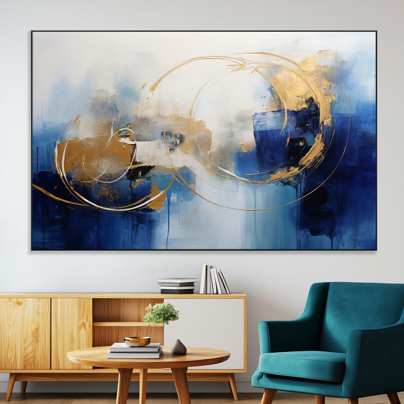 52314-MGV-CV-36X24-Navy Blue Abstract Wall Art Canvas Print