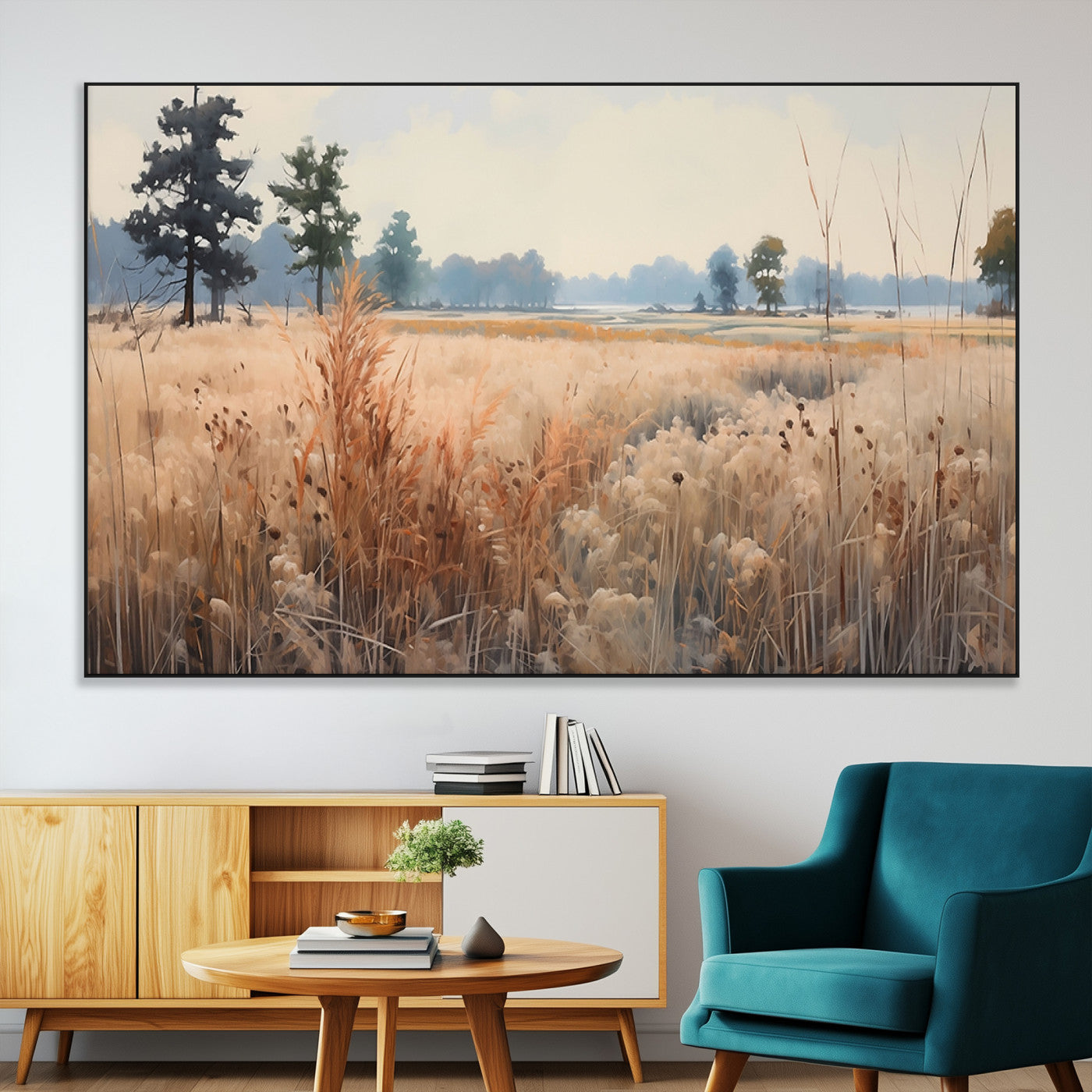 98822-MGV-CV-36X24-Golden Fields Canvas Wall Art Print – Serene Landscape of Nature’s Tranquility in Minimalist Modern