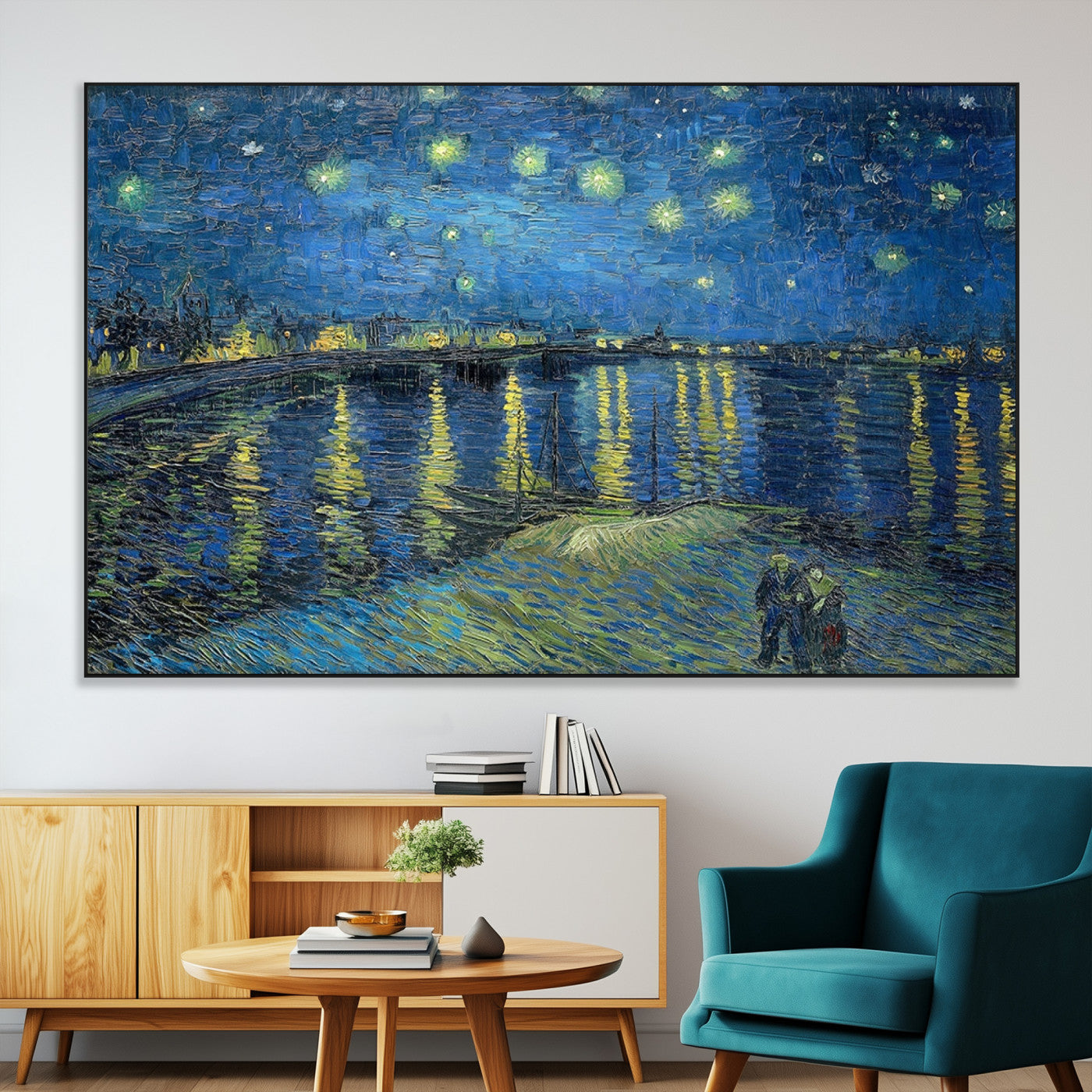 94605-MGV-CV-36X24-Vincent van Gogh Starry Night over the Rhone Abstract Wall Art Canvas, Starry Night Canvas Print