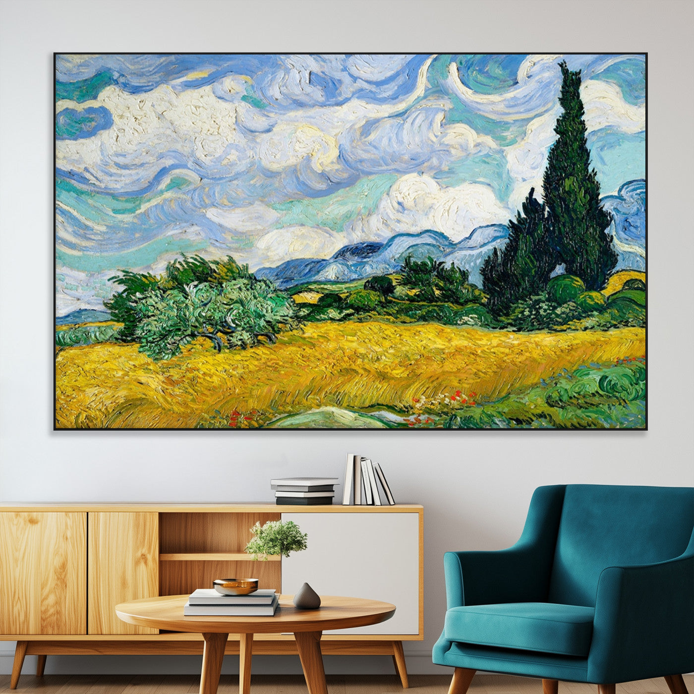 97252-MGV-CV-36X24-Wheatfield With Cypresses By Van Gogh Painting Wall Art Canvas, Wheatfield With Cypresses Canvas