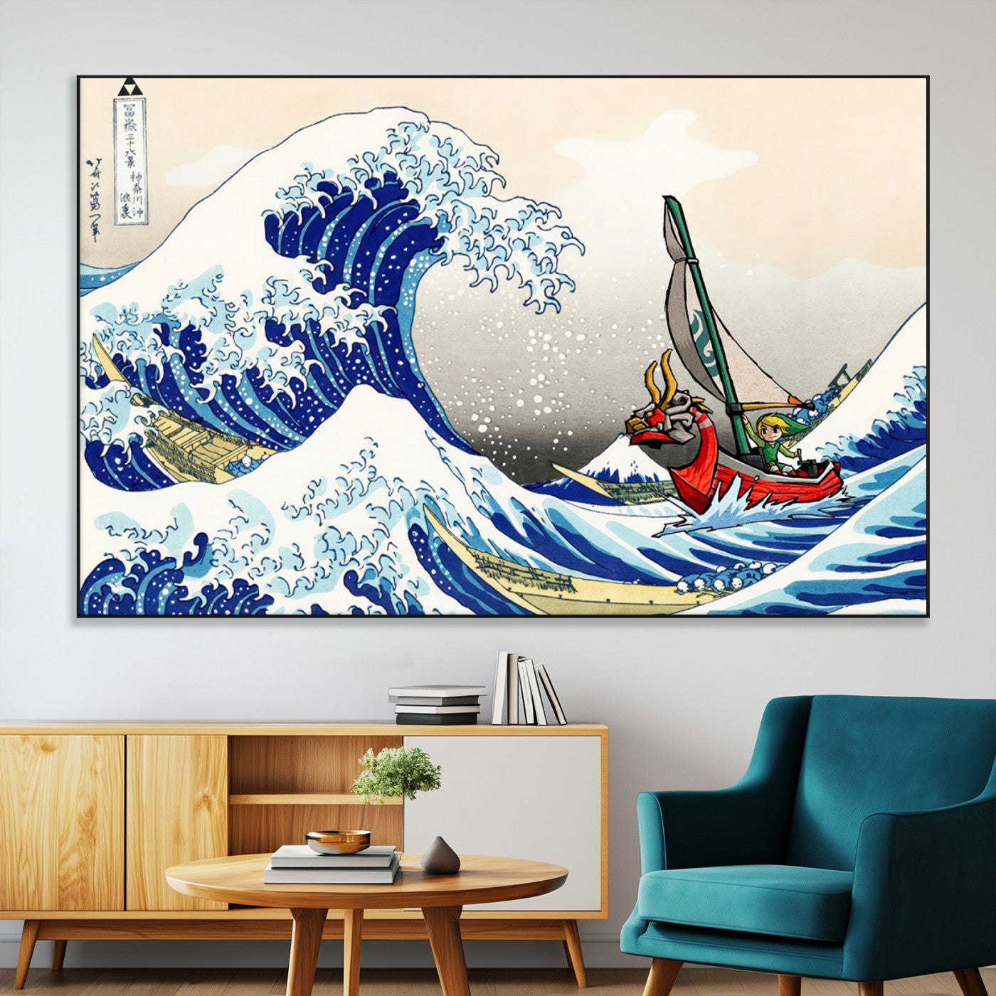 19450-MGV-CV-36X24-Katsushika Hokusai Kanagawa Giant Wave Wall Art Canvas Print | Iconic Japanese Art for Living Room