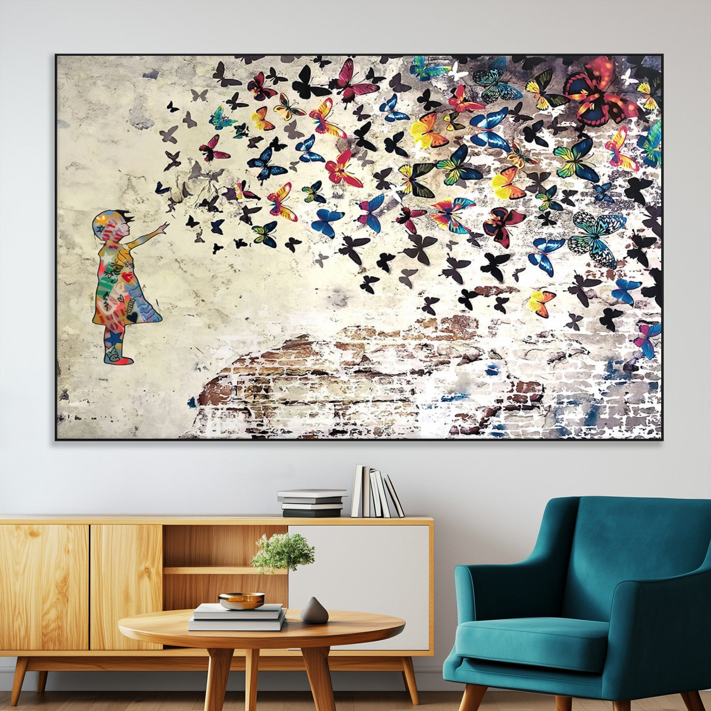 65208-MGV-CV-36X24-Banksy Wall Art - Banksy Girl Butterfly Graffiti Wall Art Canvas Print - Butterfly Girl and Freedom
