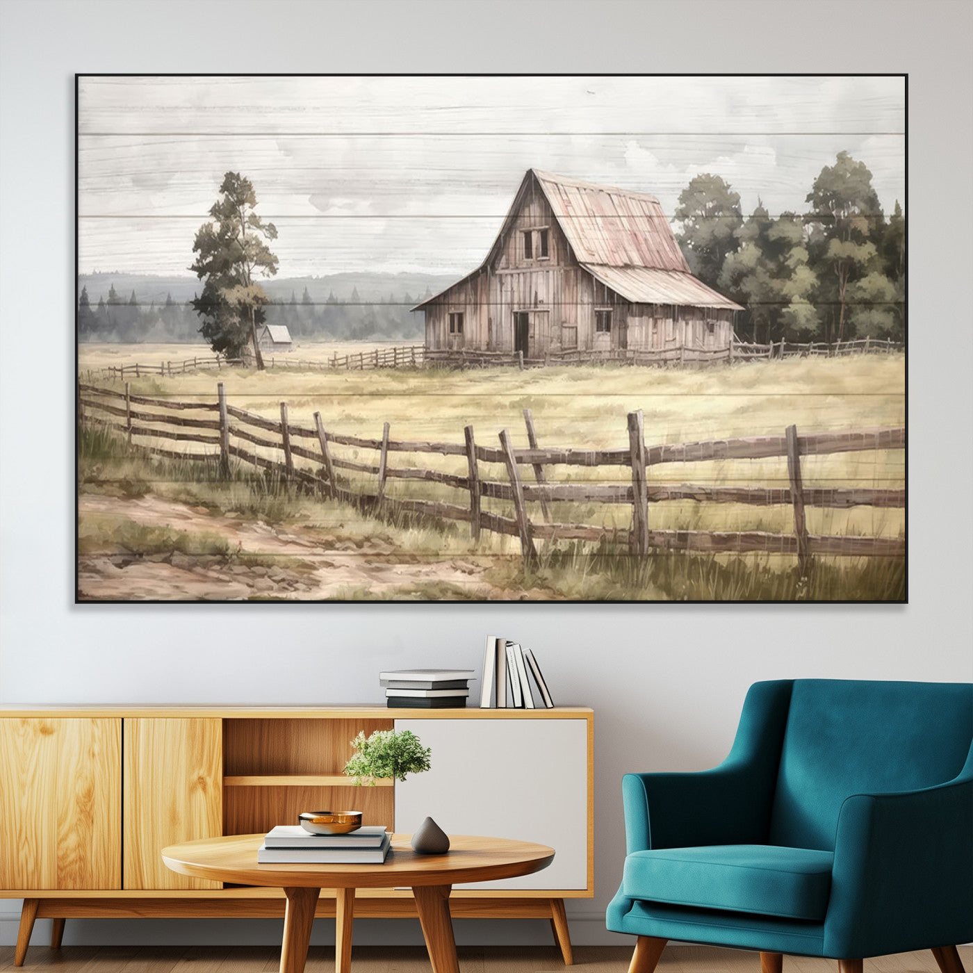 87489-MGV-CV-36X24-Rustic Farmhouse Barn Wall Art | 3-Panel Framed Gallery Wrap Giclee Canvas Print for Living Room,