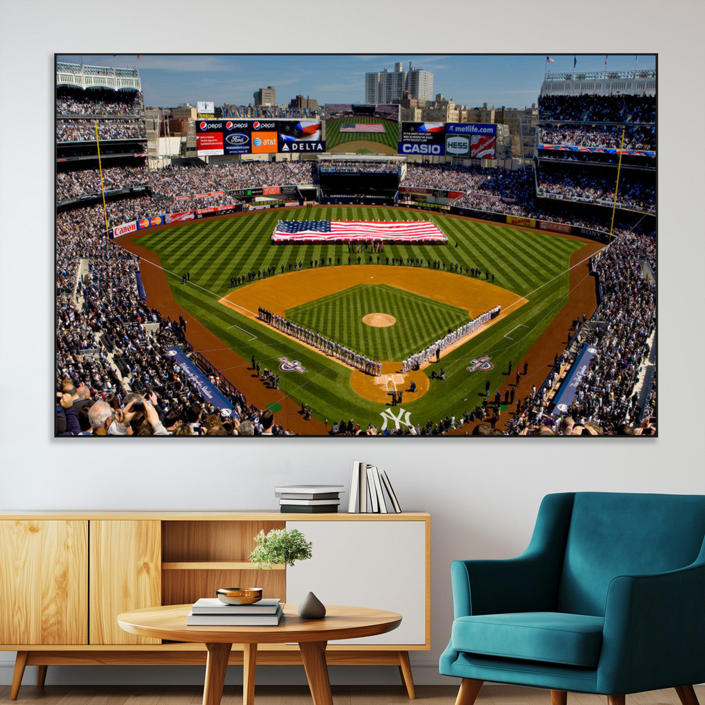 20879-MGV-CV-36X24-Yankee Stadium New York Wall Art Print | 3-Panel Canvas Print of Yankees Baseball Stadium | Large