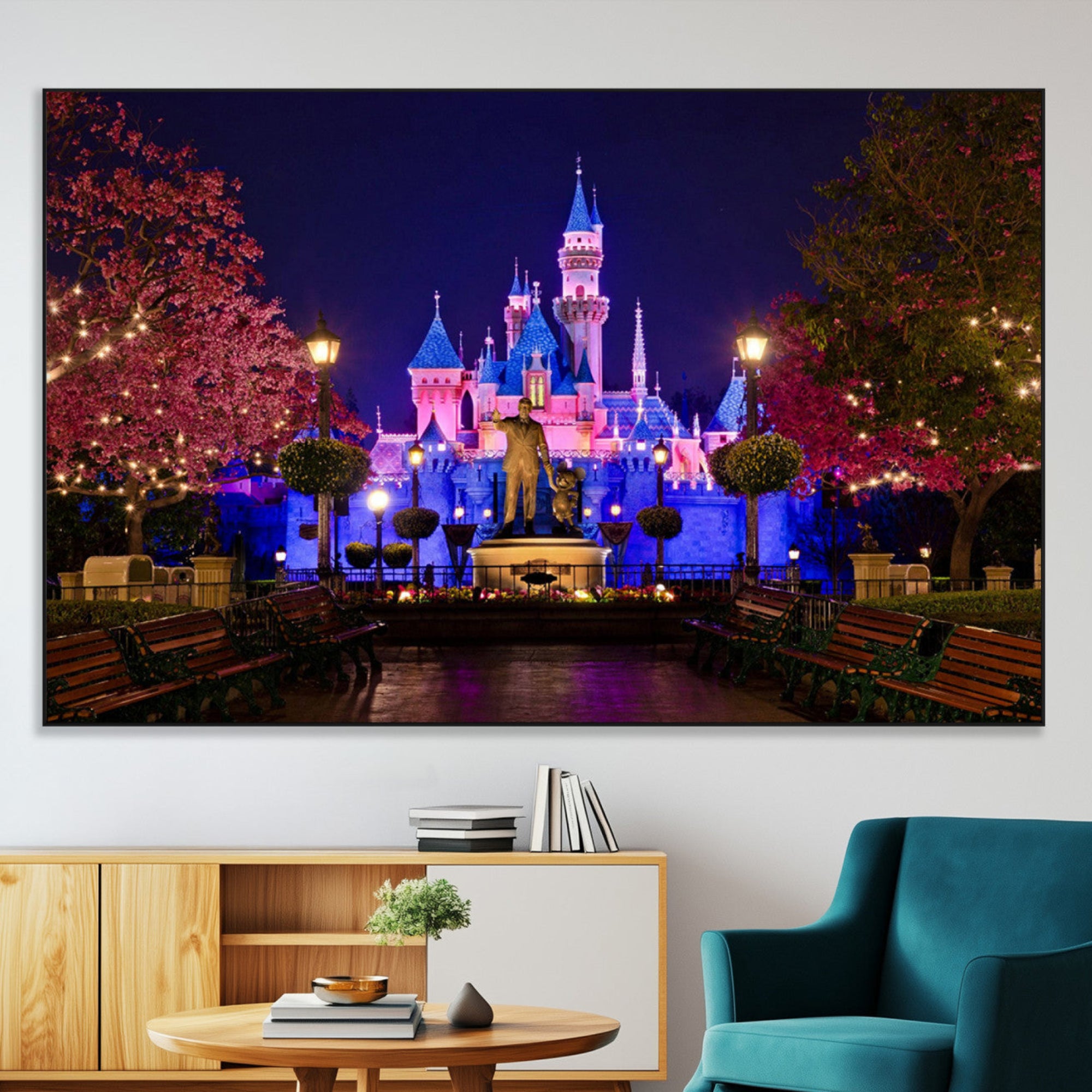 SEG-FC-51X34_Oversize - Disney Castle Wall Art Canvas Print, Framed Magic Kingdom Art Picture Print, Disney World Perfect Child Room Decor Artwork