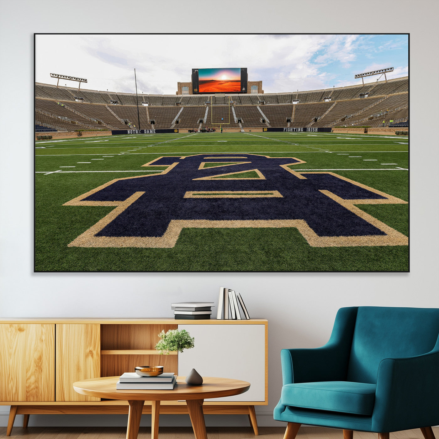 SEG-FC-51X34_Oversize - Notre Dame Stadium Wall Art Canvas Print, Framed Indiana Stadium Art Picture Print, Notre Dame Field Perfect Sport Room Decor Artwork