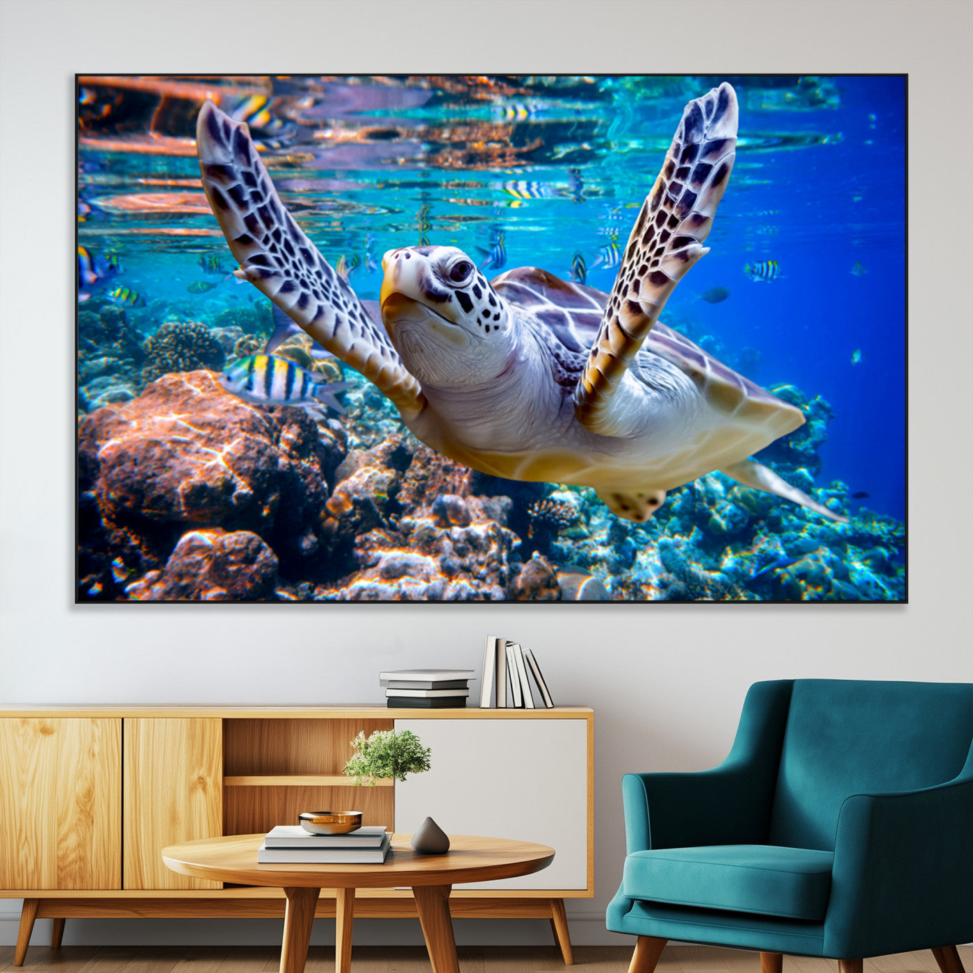 12683-MGV-CV-36X24-Underwater Sea Turtle Wall Art Canvas Print – Vibrant Ocean Coral Reef Décor, Ready to Hang