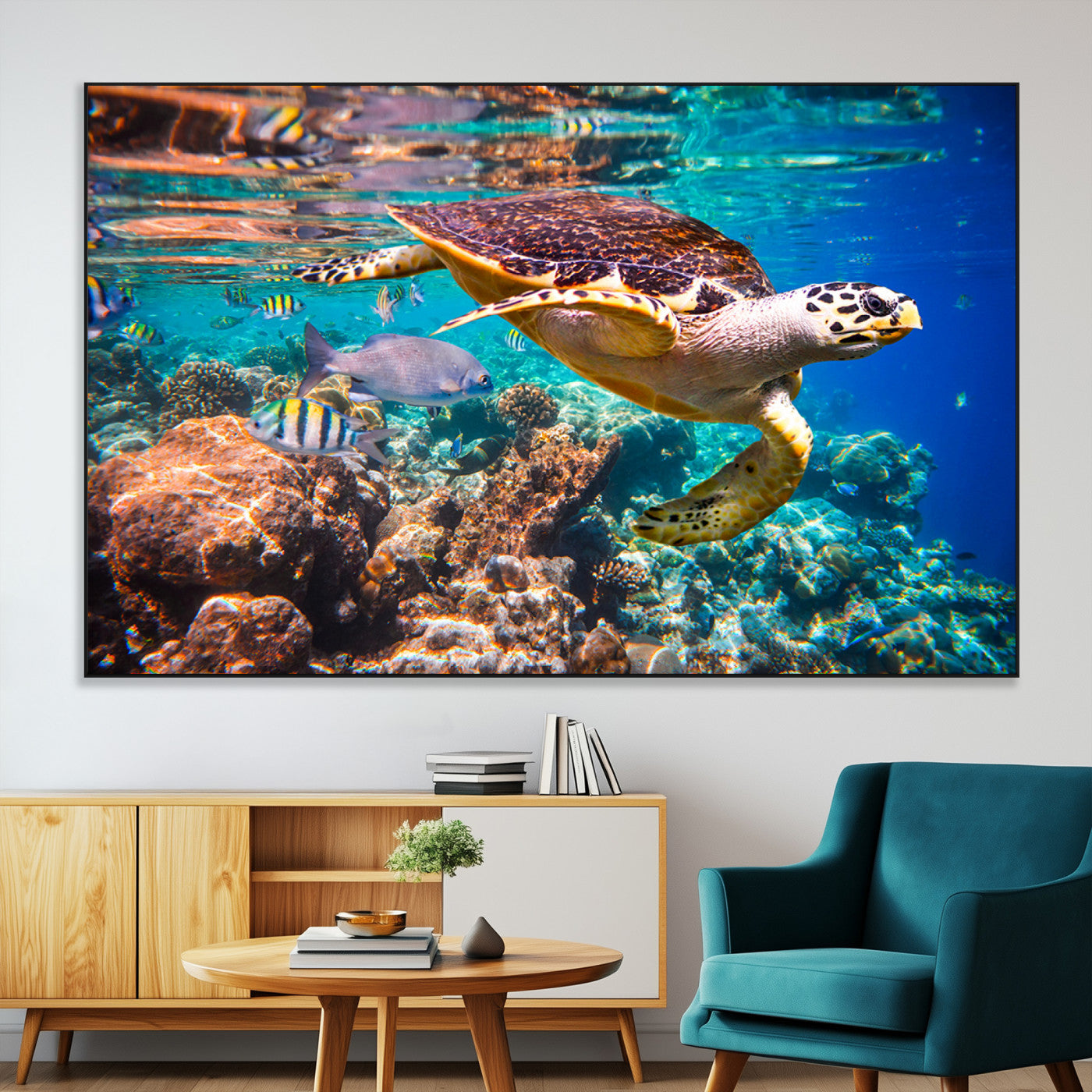 66614-MGV-CV-36X24-Sea Turtle Wall Art Canvas Print – Vibrant Ocean Coral Reef Décor, Ready to Hang