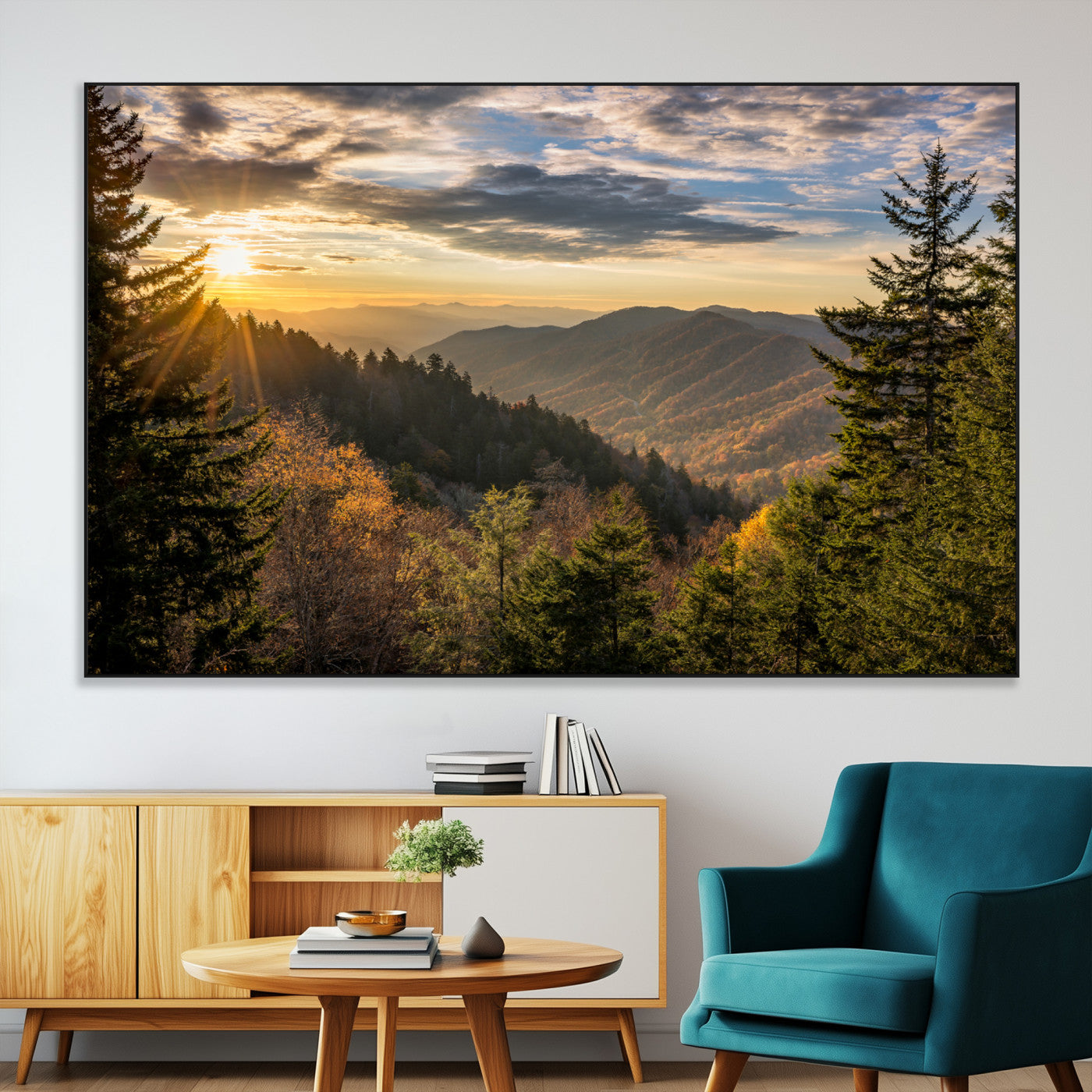 73692479-MGV-CV-36X24-Sunrise Over the Smoky Mountains Canvas Wall Art – Breathtaking Scenic Landscape Photography in a