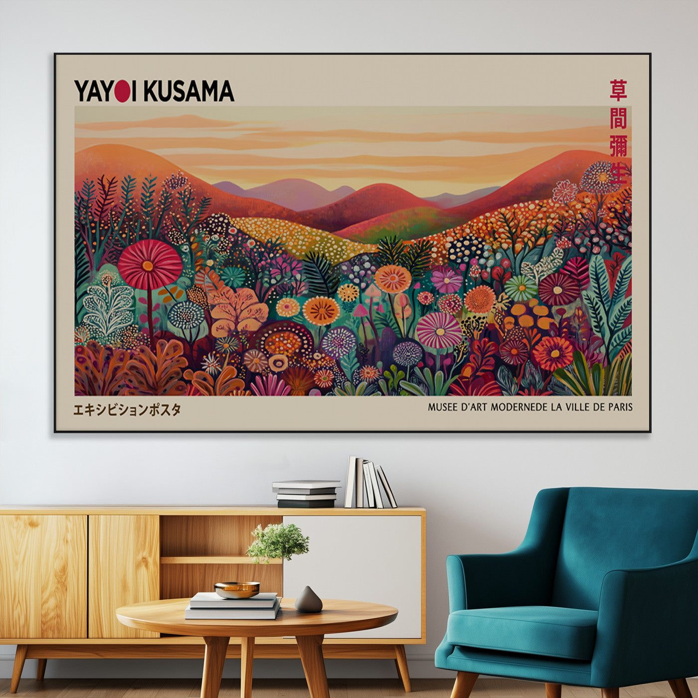 66096-MGV-CV-36X24-Framed Yayoi Kusama 1986 Wall Art Print – Japanese Wall Art Print, Wabi Sabi Yayoi Kusama Print -