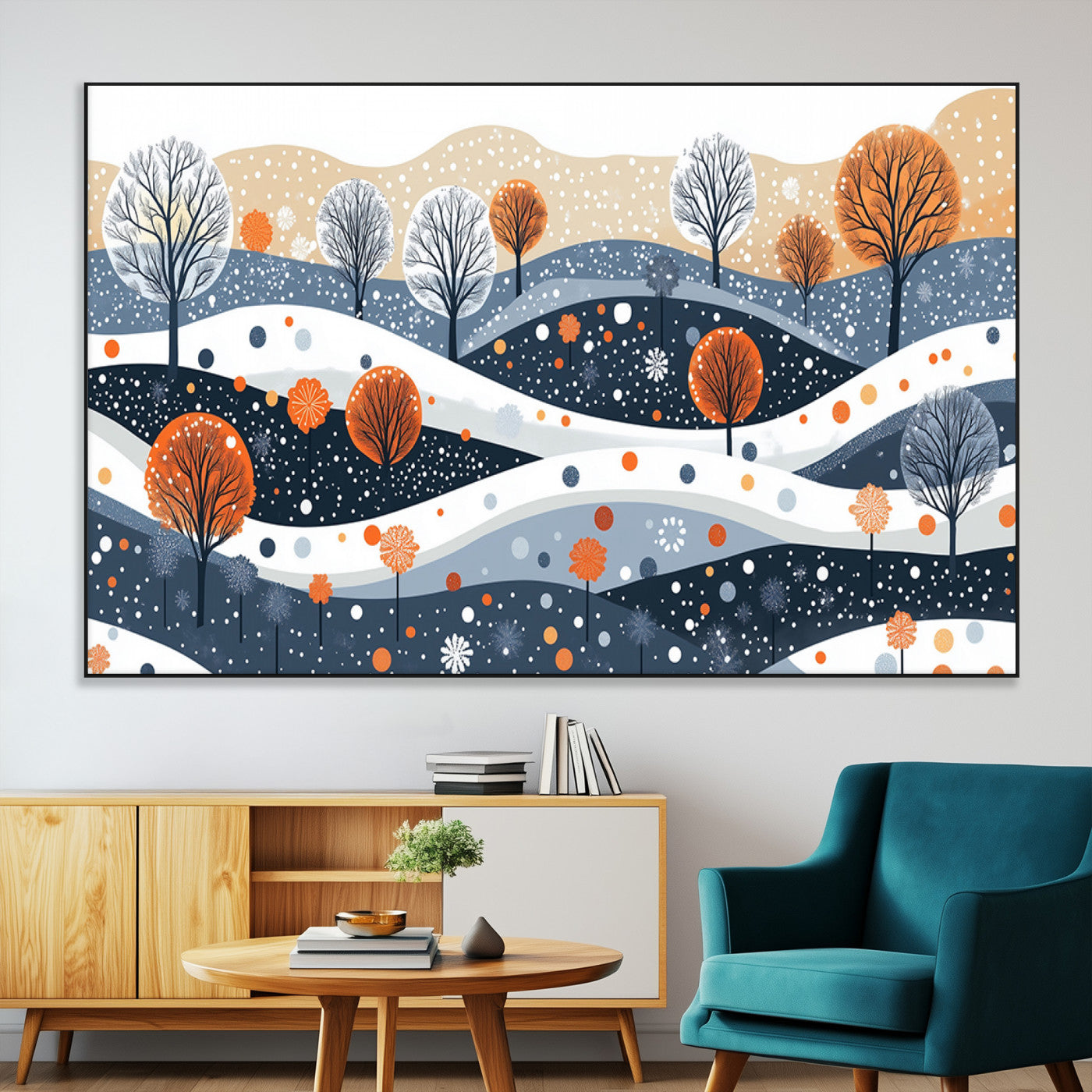 22651-MGV-CV-36X24-Abstract Winter Landscape Canvas Wall Art Print - Large Colorful Nature Wall Decor