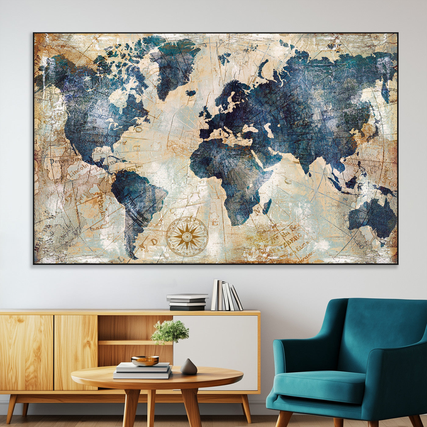 84561-MGV-CV-36X24-Push Pin World Map Canvas Print – Framed Wall Art for Couples, Travel Tracker Map, Anniversary Gift for Home Decor