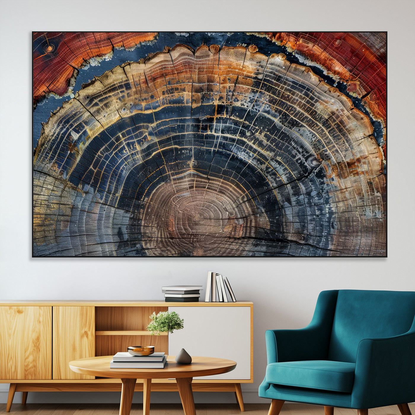 63519-MGV-CV-36X24-Abstract Tree Ring Wall Art, Colorful Framed Tree Ring Wall Decor, Minimalist Home Canvas Art,