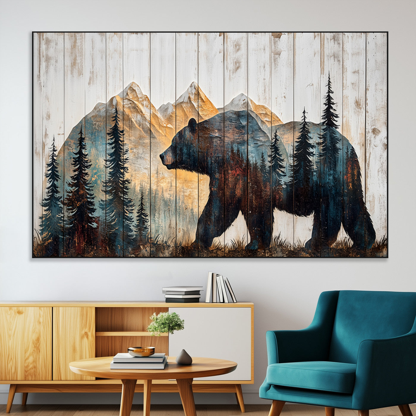 -Rustic Bear Wall Art - Grizzly 399 Bear Wall Art - Mountain Wood Canvas Wall Art - Nature Theme
