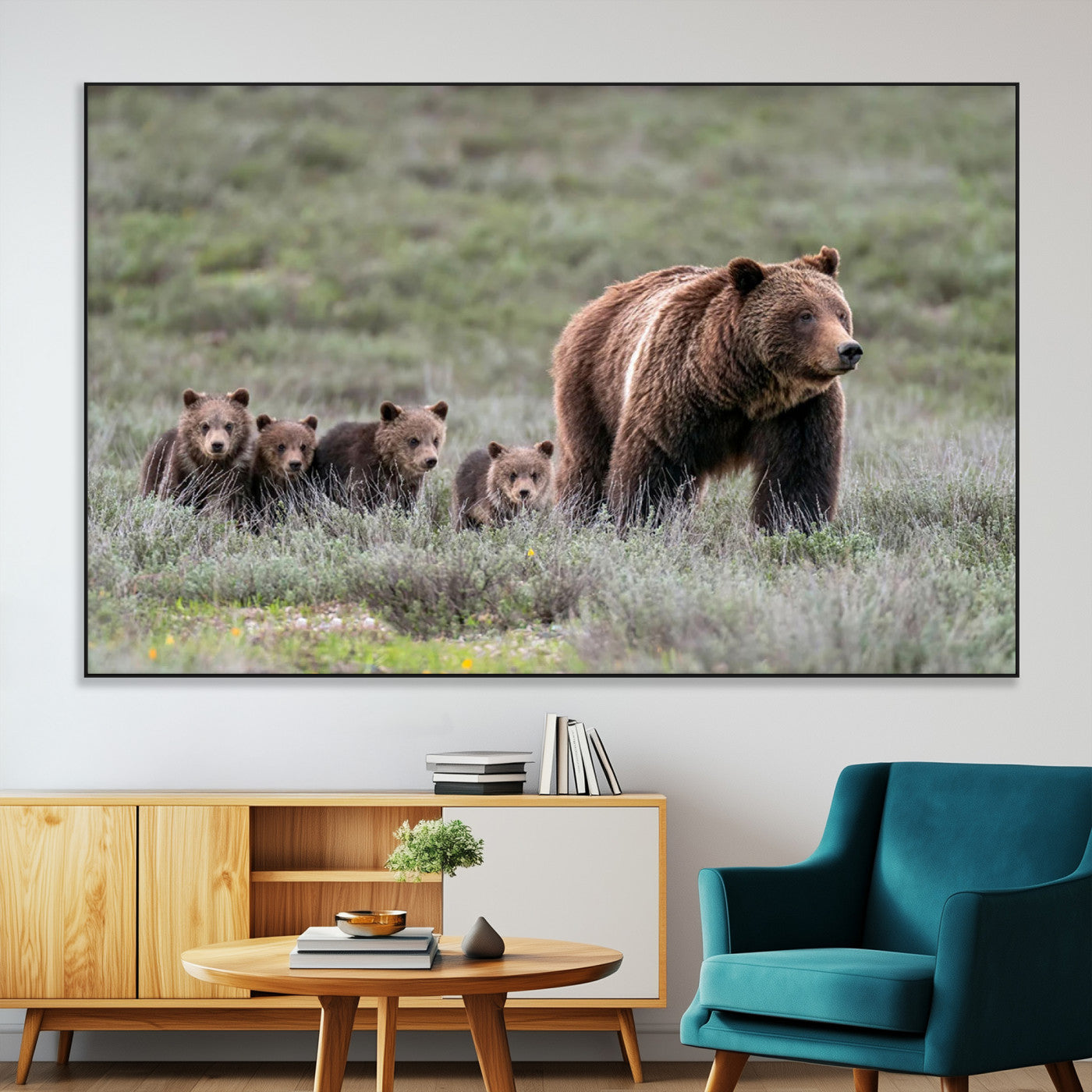 65087-MGV-CV-36X24-Wildlife Photography of 399 Grizzly Bear Cubs | Queen of the Tetons Canvas Wall Art Print