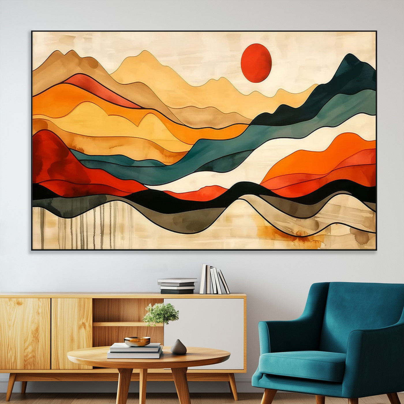 23241-MGV-CV-36X24-Mid Century Wall Art Print - Abstract Woodland Print - Modern Art Panoramic Mountain Wall Art