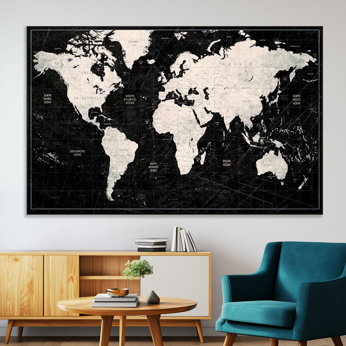 N50Black-MGV-CV-36X24-Push Pin World Map Canvas Print – Framed Travel Tracker Wall Art for Couples, Anniversary Gift and Elegant Home Decor