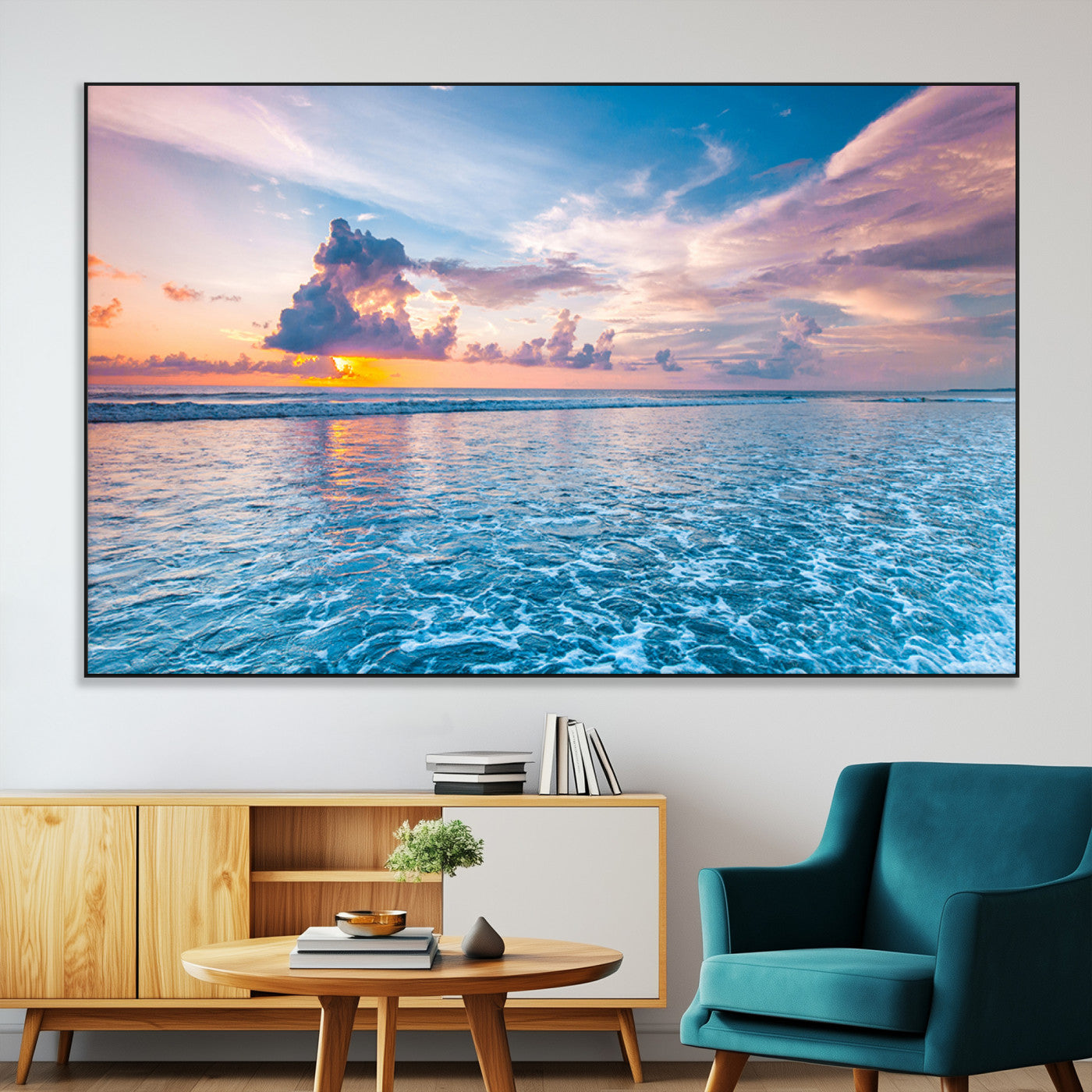 36641-MGV-CV-36X24-Ocean Sunset Canvas Wall Art Print – Tranquil Seascape Vibrant Sky Rolling Waves Coastal Artwork for Home, Office