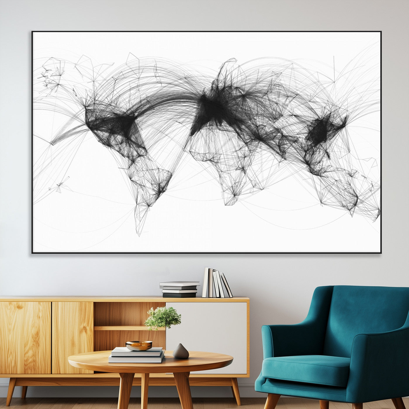 Black-Flight-Routes-MGV-CV-36X24-Flight Routes Air Traffic Map Canvas Wall Art - Framed - Ready to Hang