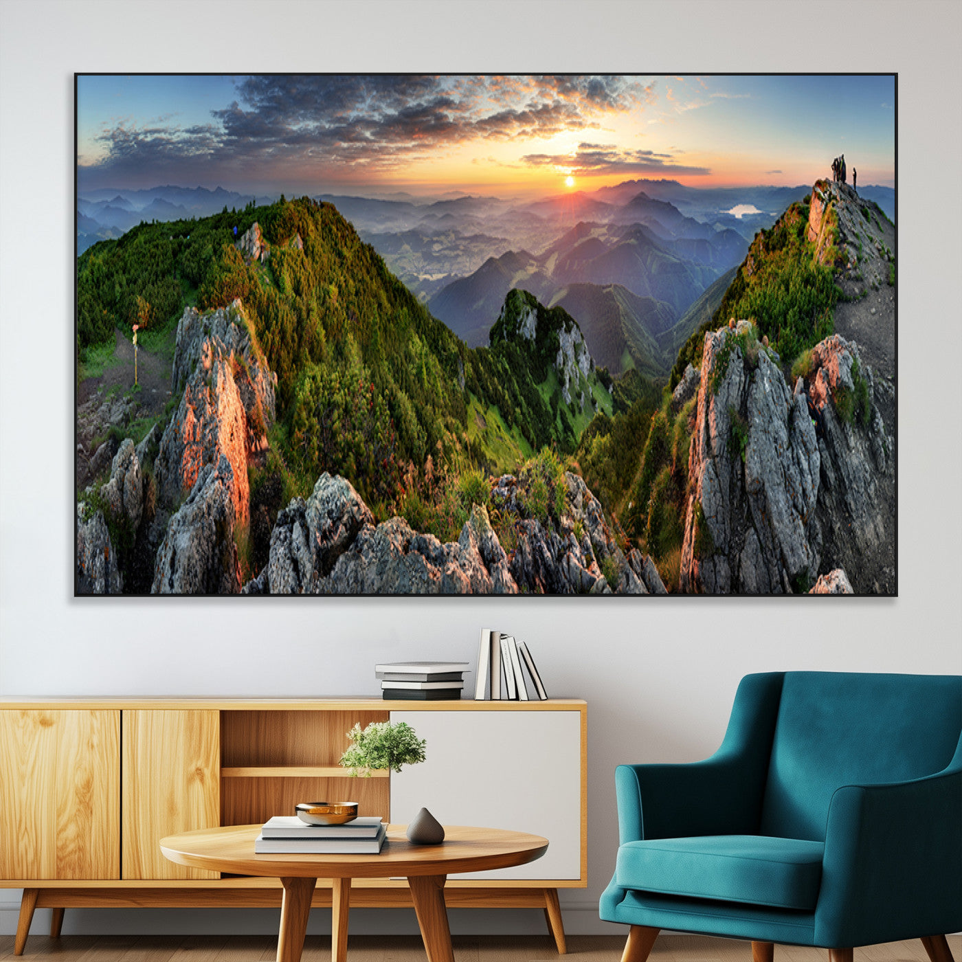 51582565-MGV-CV-36X24-Mountain Sunset Panoramic Wall Art Canvas Print – Framed Scenic Wilderness Scene with Majestic Summit Artwork for Home, Office