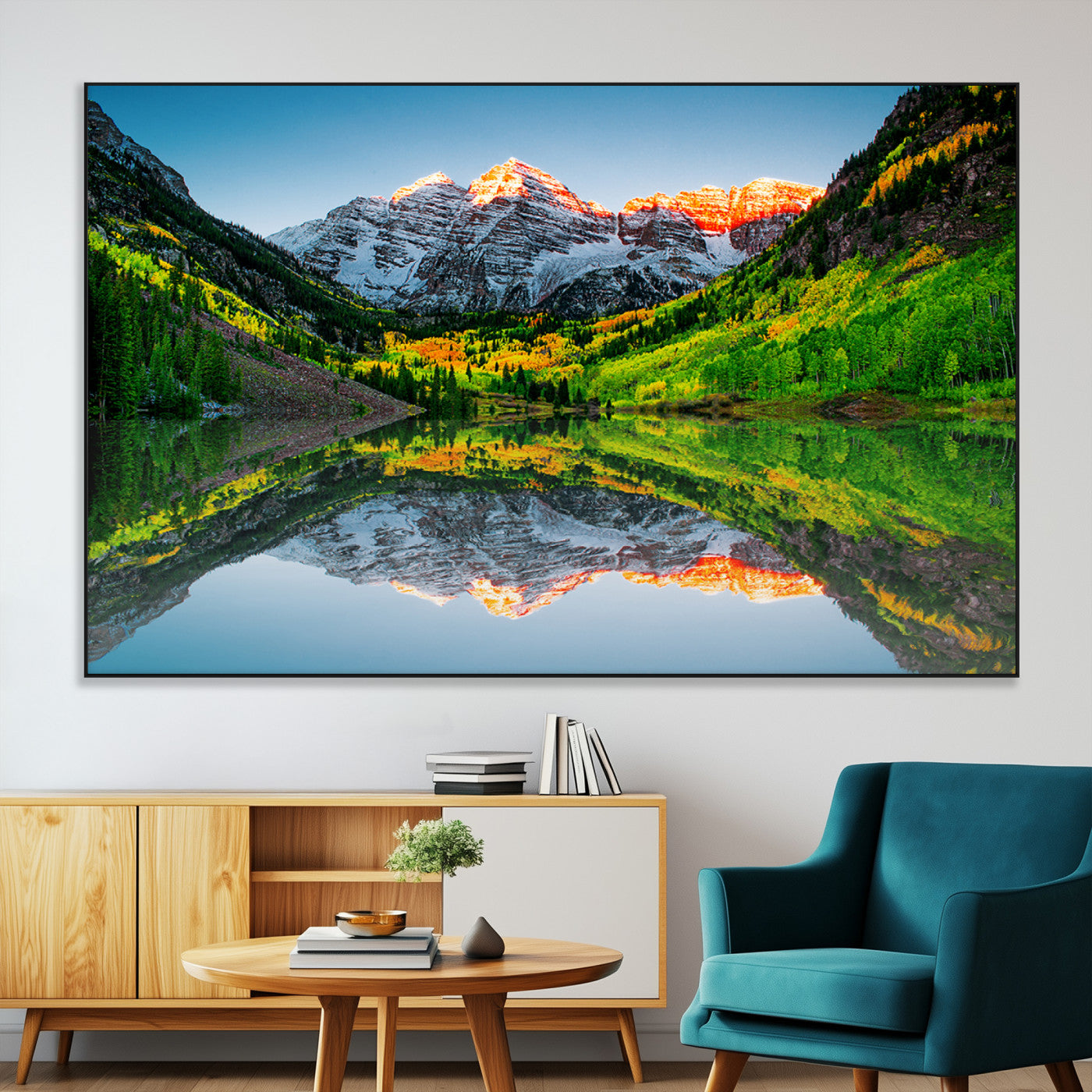 17996974-MGV-CV-36X24-Sunrise Maroon Bells Lake Wall Art Canvas Print – Framed Elk Mountains Landscape Artwork for Home, Office