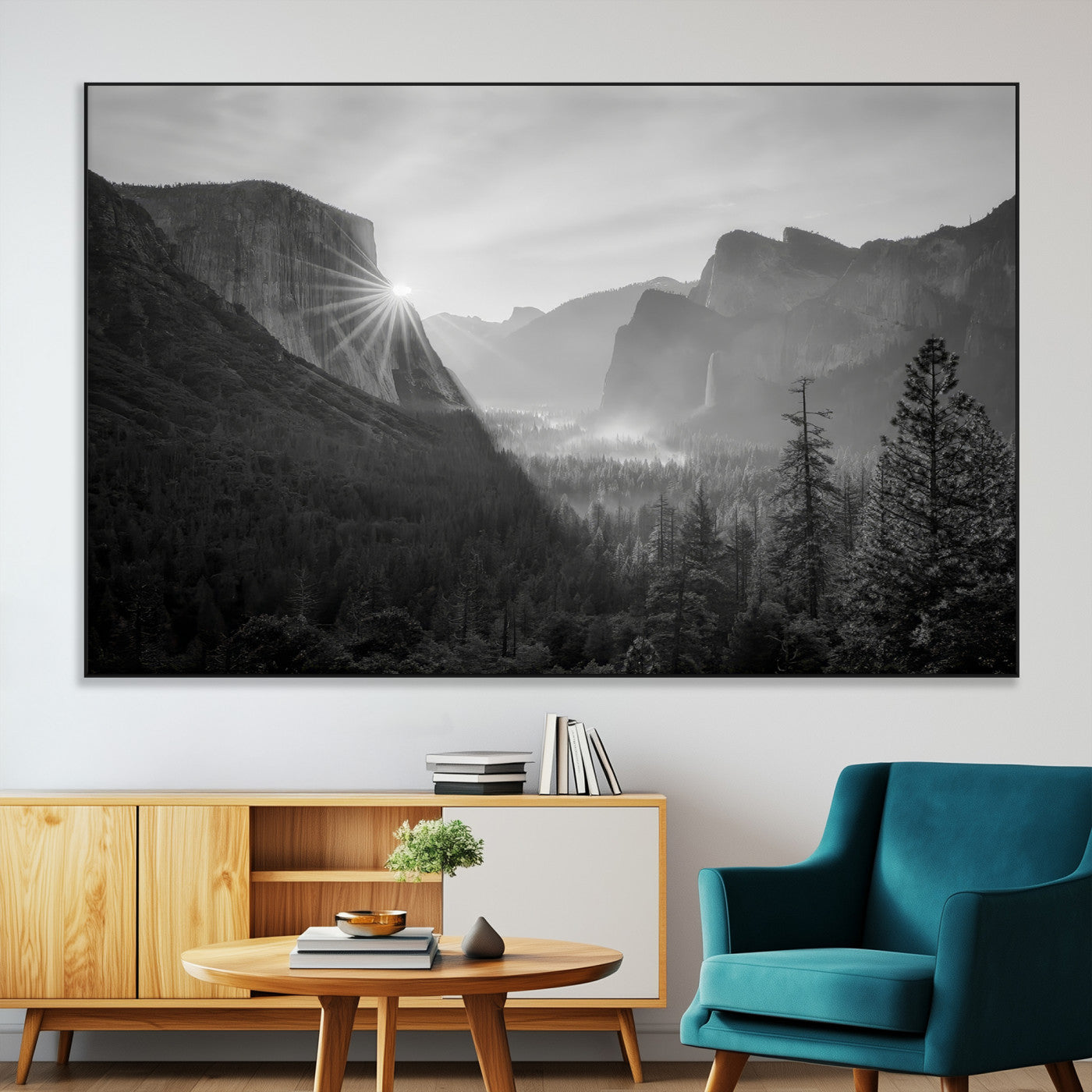 39278955-MGV-CV-36X24-Yosemite Valley Wall Art Canvas Print – Framed El Capitan Sunrise Misty Mountain Modern Rustic Artwork for Home Office