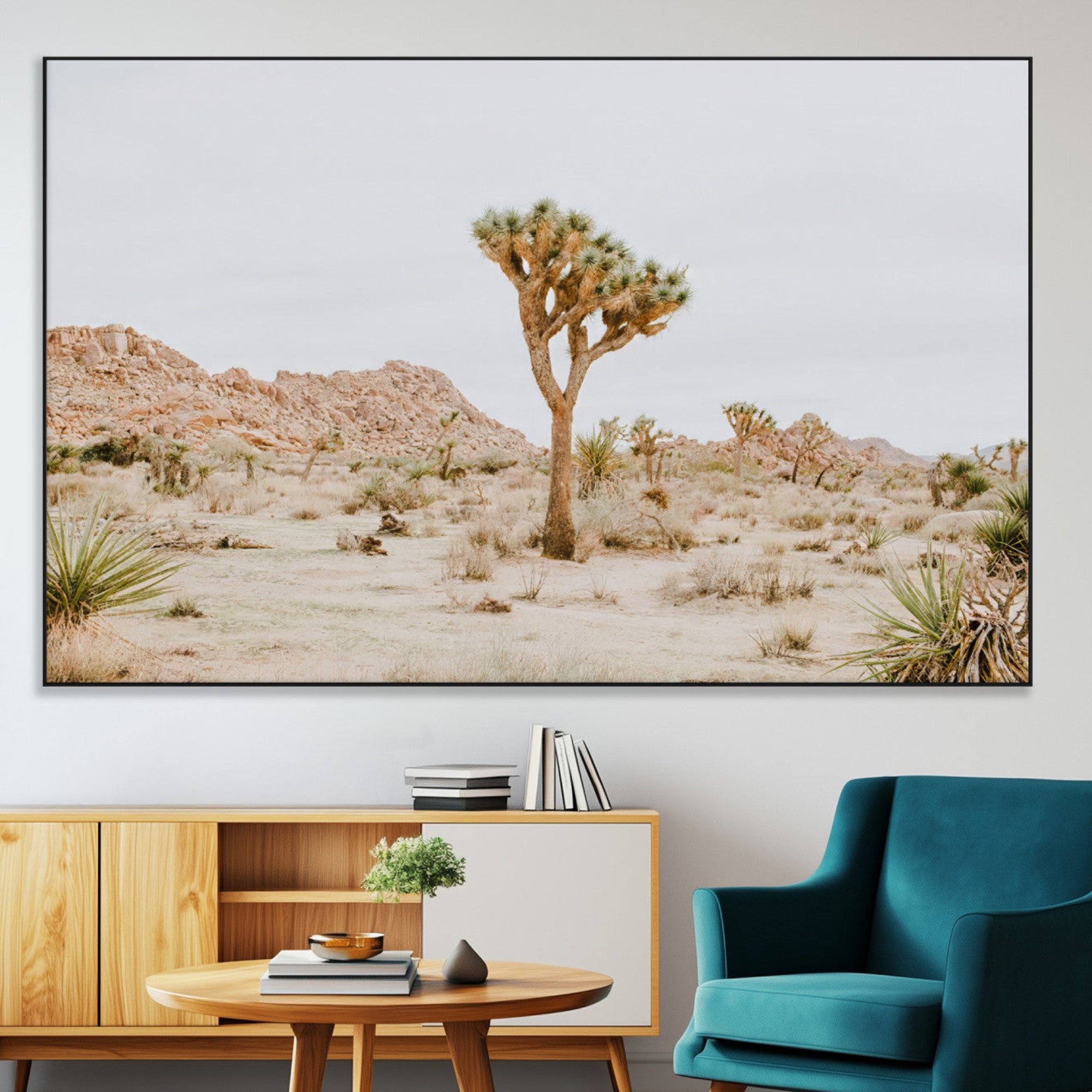 SEG-FC-51X34_Oversize - Joshua Tree Wall Art Canvas Print, Framed Neutral Desert Art Picture Print, Earthy Landscape Perfect Neutral Boho Decor Artwork