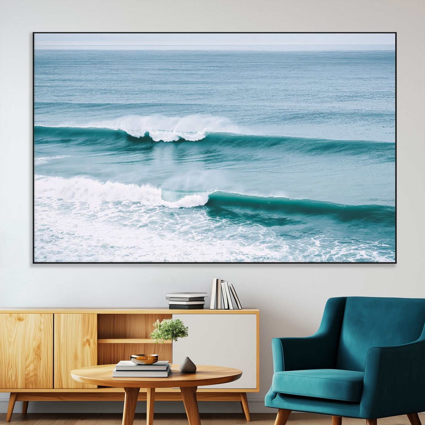 73692470-MGV-CV-36X24-Ocean Swell Wall Art Canvas Print – Framed Surf Waves Scene with Blue Water Artwork for Home, Office, Living Room