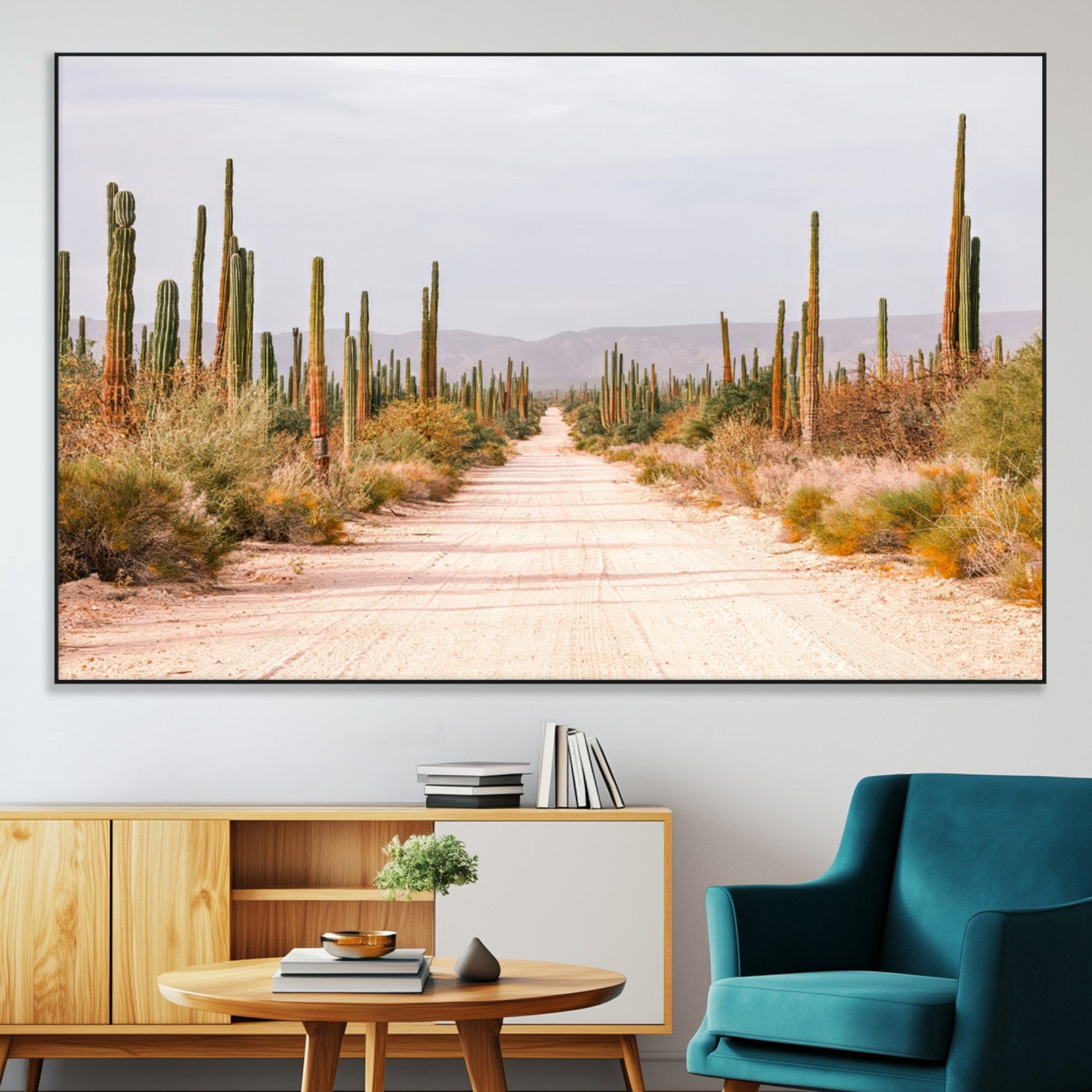 SEG-FC-51X34_Oversize - Desert Cactus Wall Art Canvas Print, Framed Southwestern Art Picture Print, Bohemian Western Perfect Southwestern Boho Decor Artwork