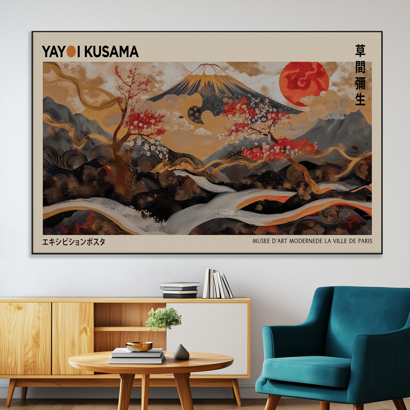 -Modern Japanese Wall Art Print Yayoi Kusama Canvas Wall Art Abstract Mount Fuji Canvas Print