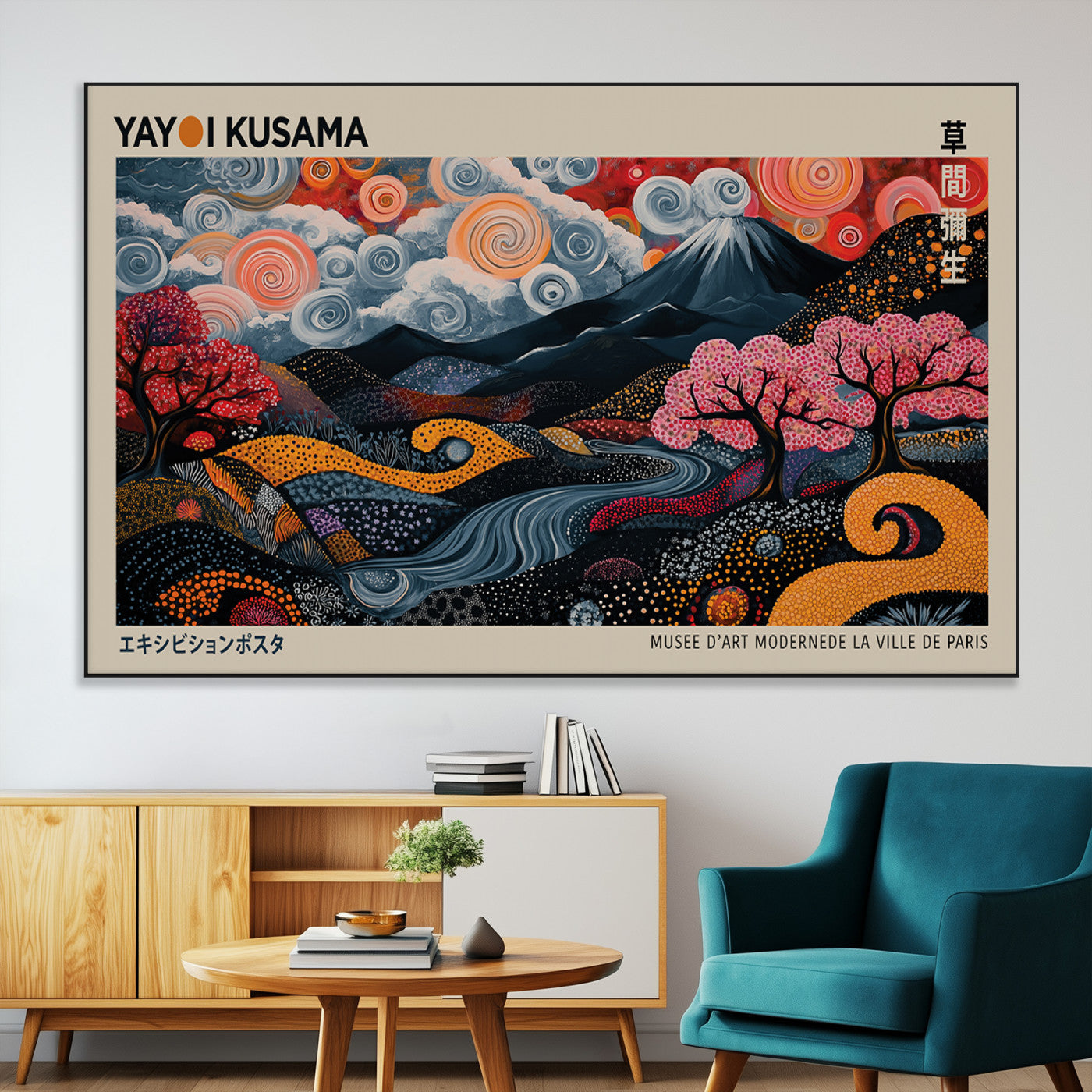 89598235-MGV-CV-36X24-Modern Japanese Wall Art Canvas Print – Framed Contemporary Yayoi Kusama Artwork for Home, Office, Living Room
