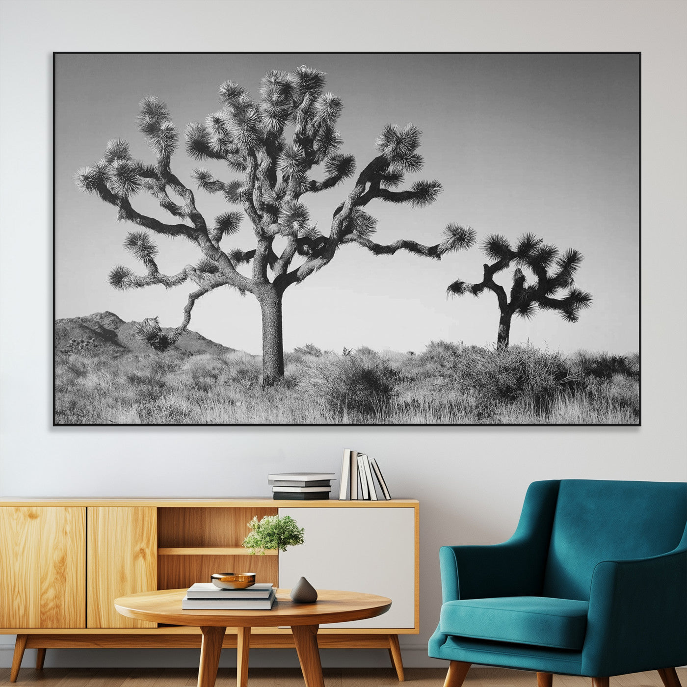 93692513-MGV-CV-36X24-Joshua Tree Wall Art Canvas Print – Framed Monochrome Desert Minimalist Nature Scene Southwestern Artwork for Home Office