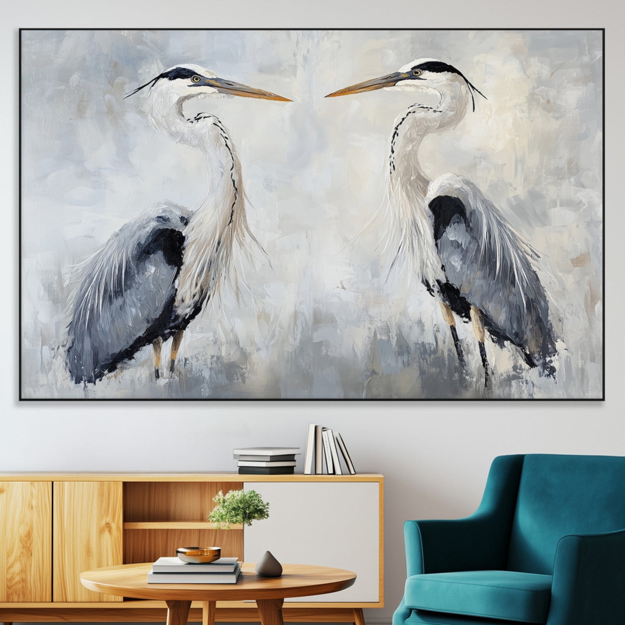90806932-MGV-CV-36X24-Heron Wall Art Canvas Print – Framed Bird Nature Inspired Coastal Minimalist Wildlife Artwork for Home Office