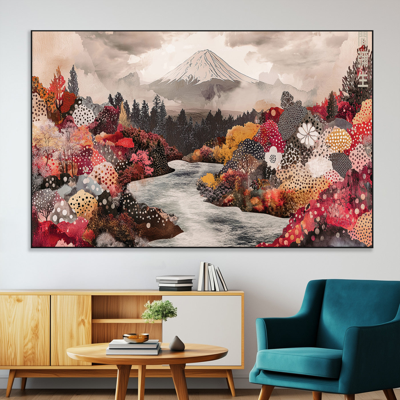 37138418-MGV-CV-36X24-Mountain Wall Art Canvas Print – Framed Autumn Forest Cottagecore Landscape Boho Nature Artwork for Home Office
