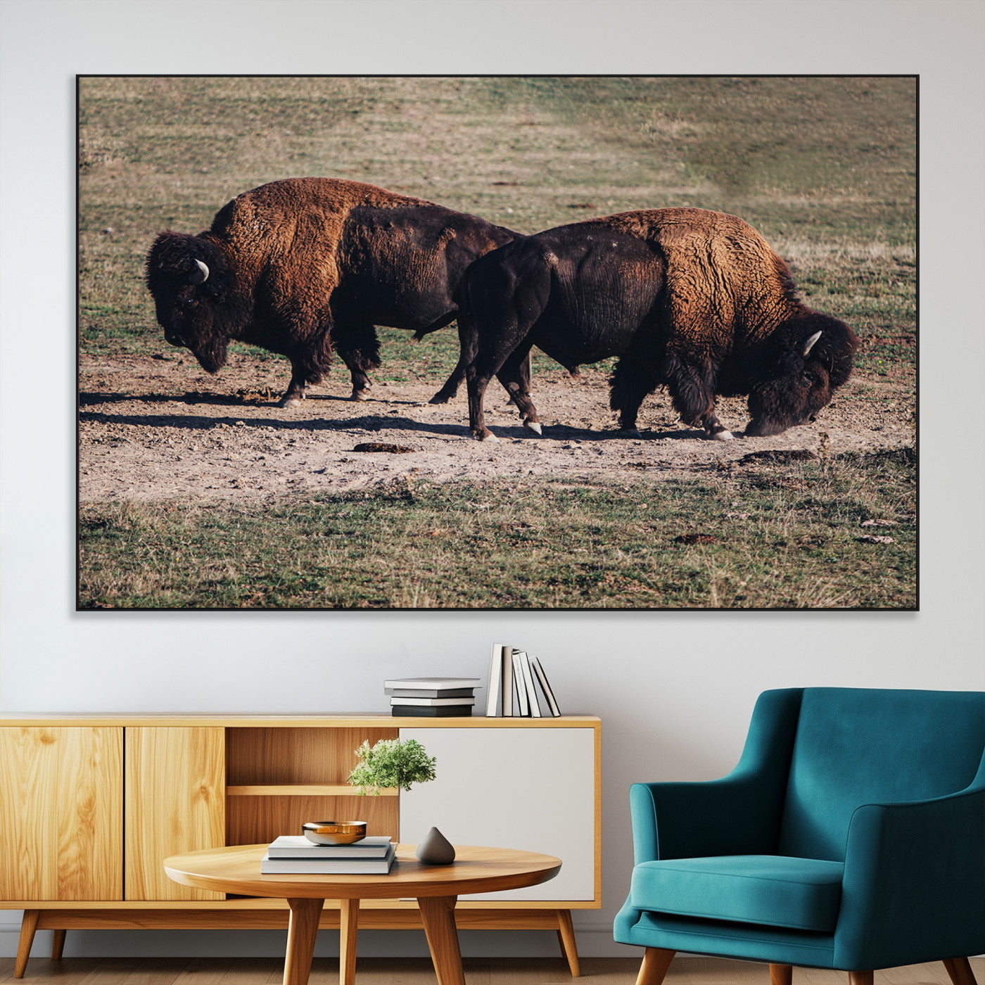 58141885-MGV-CV-36X24-Bison Wall Art Canvas Print – Framed Western Wildlife Modern Ranch Rustic Nature Scene Artwork for Home Office