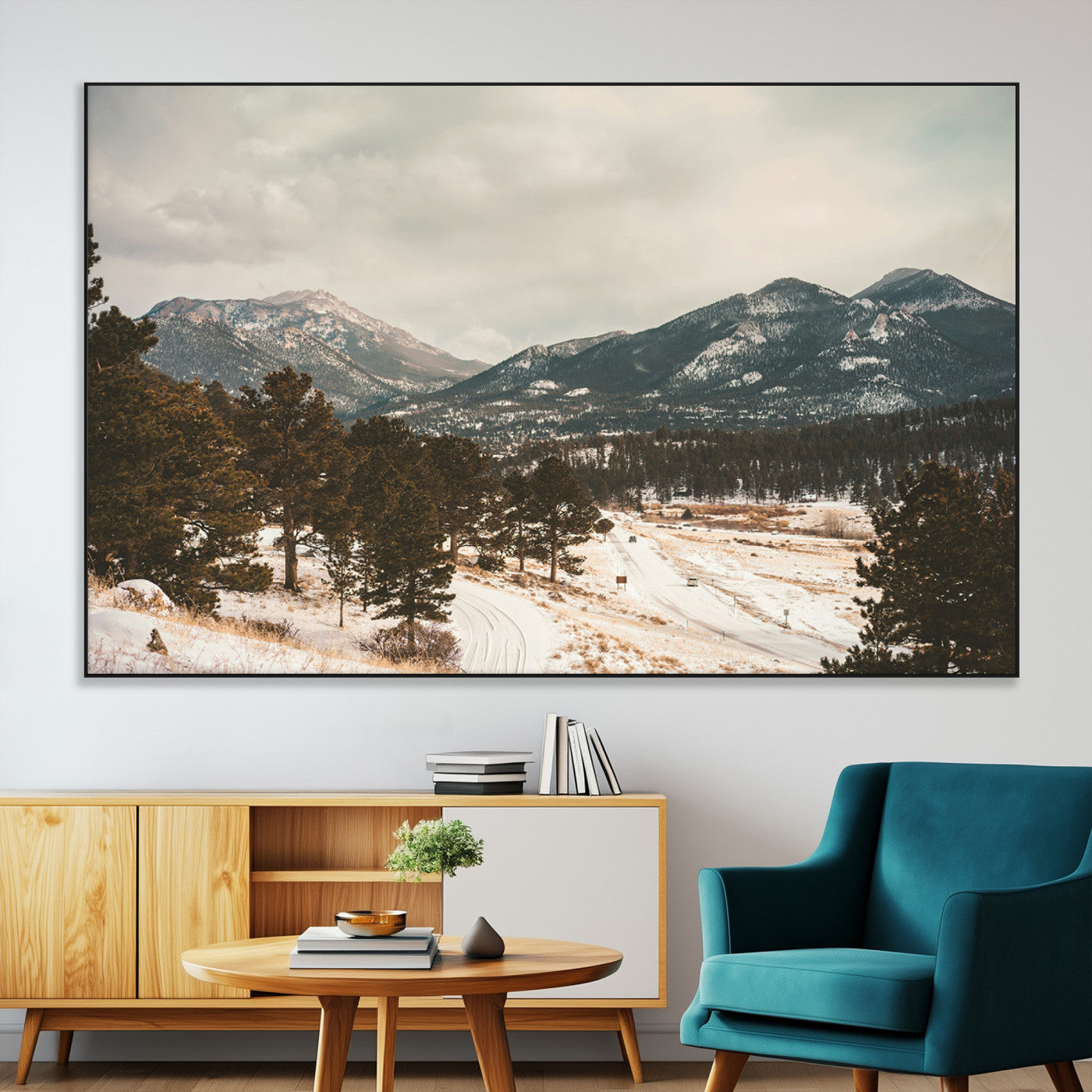 77311749-MGV-CV-36X24-Mountain Landscape Wall Art Canvas Print – Framed Snowy Peaks Alpine Aesthetic Rustic Winter Scene Artwork for Home Office