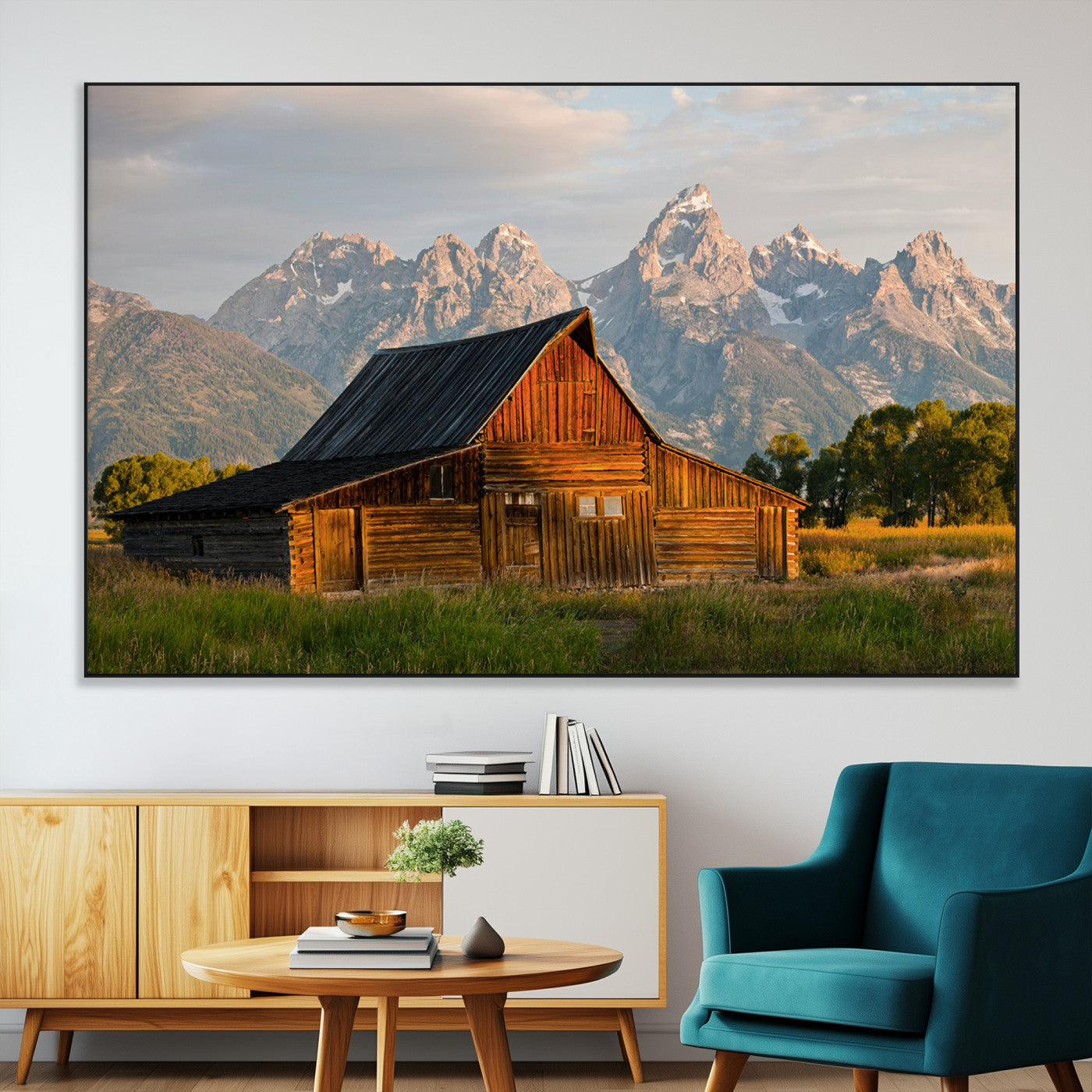 31771014-MGV-CV-36X24-Rustic Barn Wall Art Canvas Print – Framed Western Landscape Farmhouse Style Rustic Nature Scene Artwork for Home Office