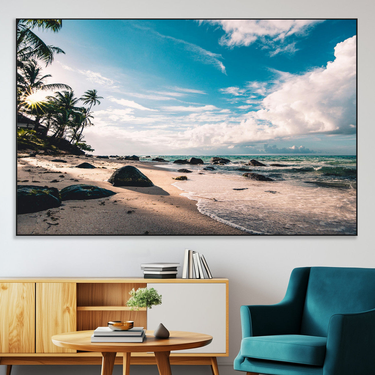 95301406-MGV-CV-36X24-Tropical Beach Wall Art Canvas Print – Framed Ocean Waves Relaxing Seascape Coastal Nature Scene Artwork for Home Office