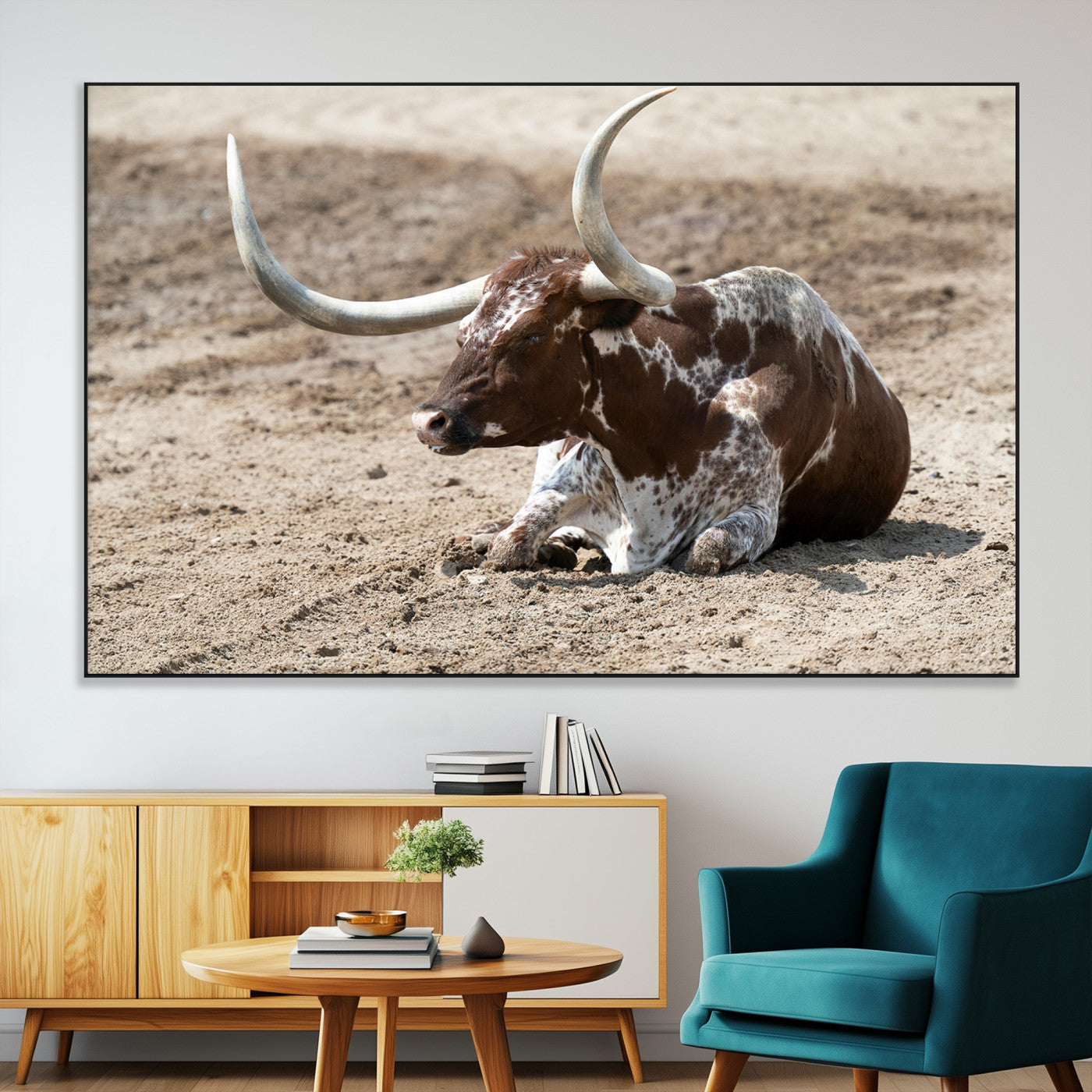 76549210-MGV-CV-36X24-Texas Longhorn Wall Art Canvas Print – Framed Country Living Farmhouse Rustic Cattle Scene Artwork for Home Office