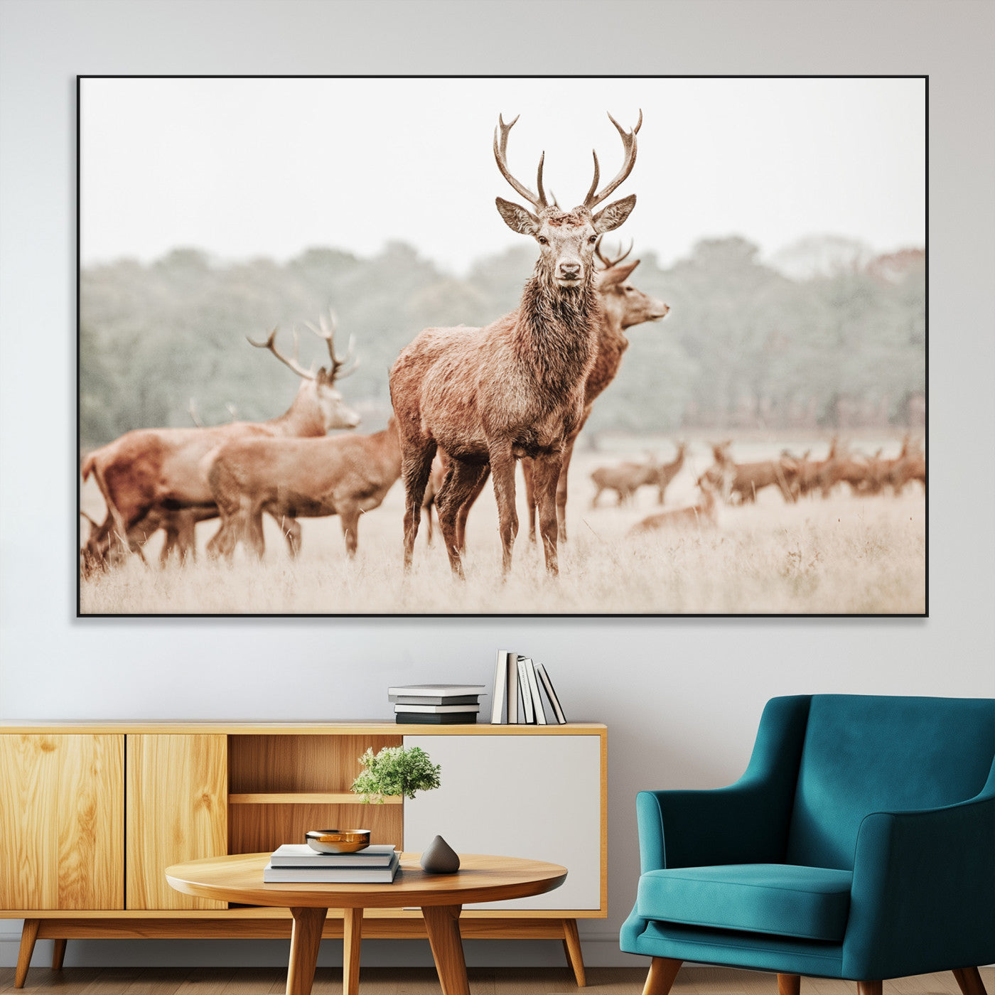 17659786-MGV-CV-36X24-Rustic Nature Wall Art Canvas Print – Stag Woodland Framed Wildlife Art Picture Print Perfect Lodge Decor