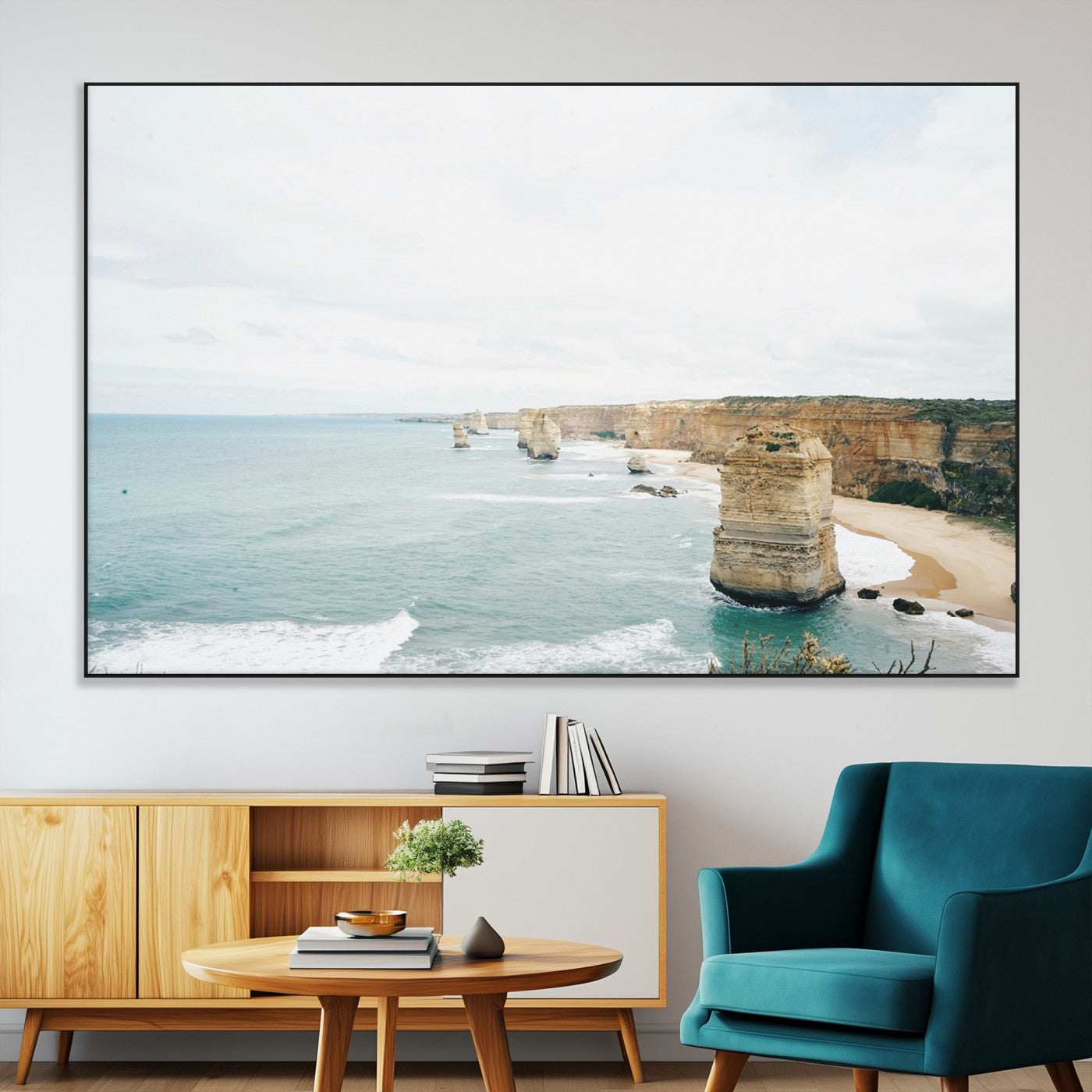 70095633-MGV-CV-36X24-Twelve Apostles Wall Art Canvas Print – Framed Coastal Cliffs Rugged Rock Formations Artwork for Home Office