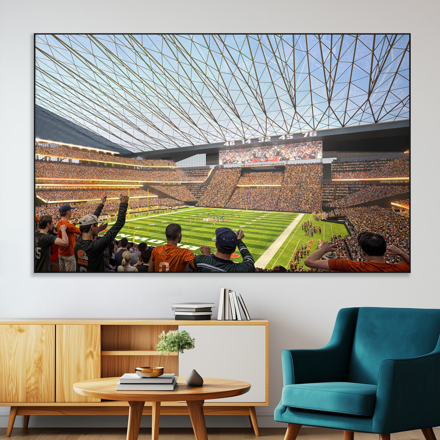 81960112-MGV-CV-36X24-Cleveland Browns Stadium Wall Art Canvas Print – Framed NFL Football Arena Artwork for Home, Office, Living Room