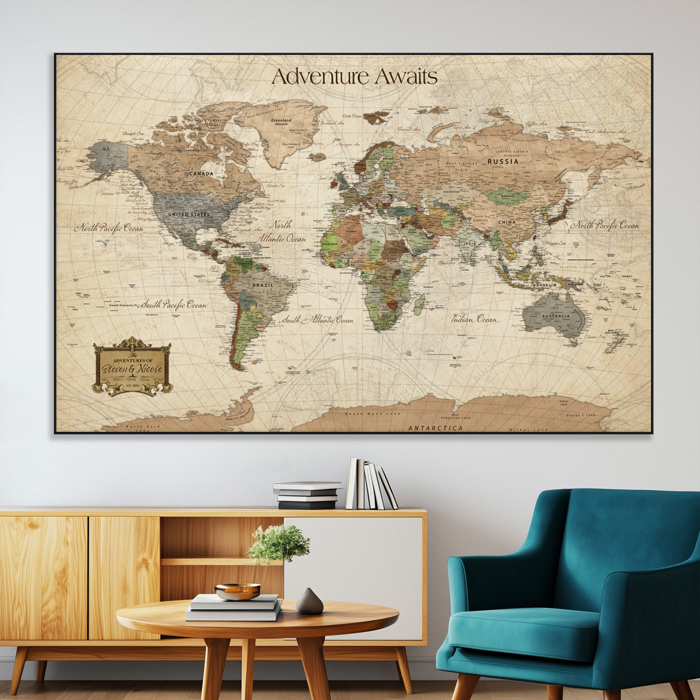 33020399-MGV-CV-36X24-Personalized World Map Canvas Print – Custom Push Pin Travel Tracker Map Anniversary Gift for Couples for Home, Office