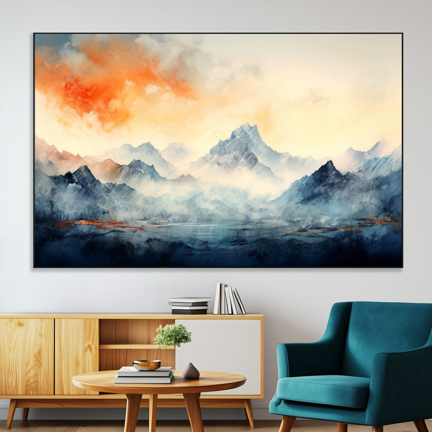 WRM1005-MGV-CV-36X24-Warm Clouds Abstract Mountain Wall Art Canvas Print