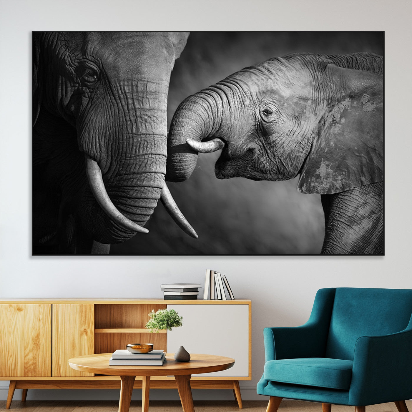 42691-MGV-CV-36X24-Elephant Family Wall Art Canvas, Framed Elephant Family Canvas Print