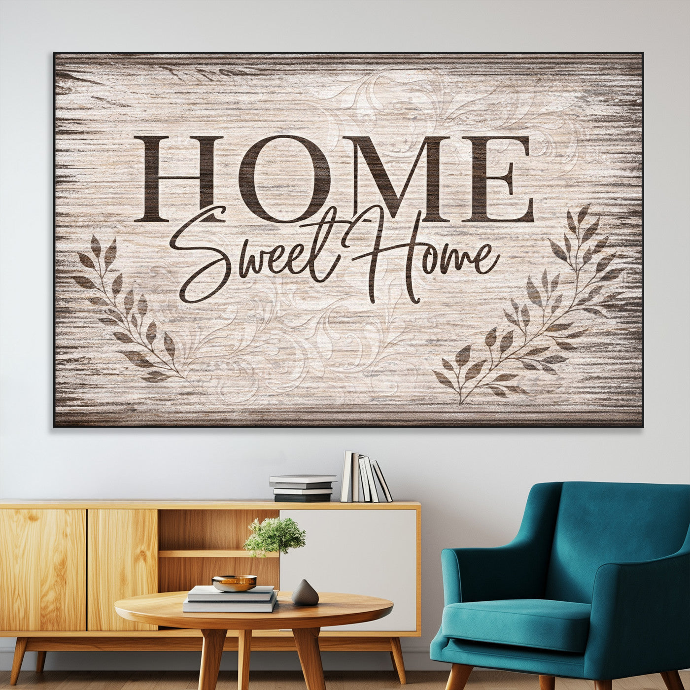 81157008S-MGV-CV-36X24 - Home Sweet Home Wall Art Canvas Print, Floral Farmhouse Sign, Rustic Neutral Entryway Bedroom Living Room Decor