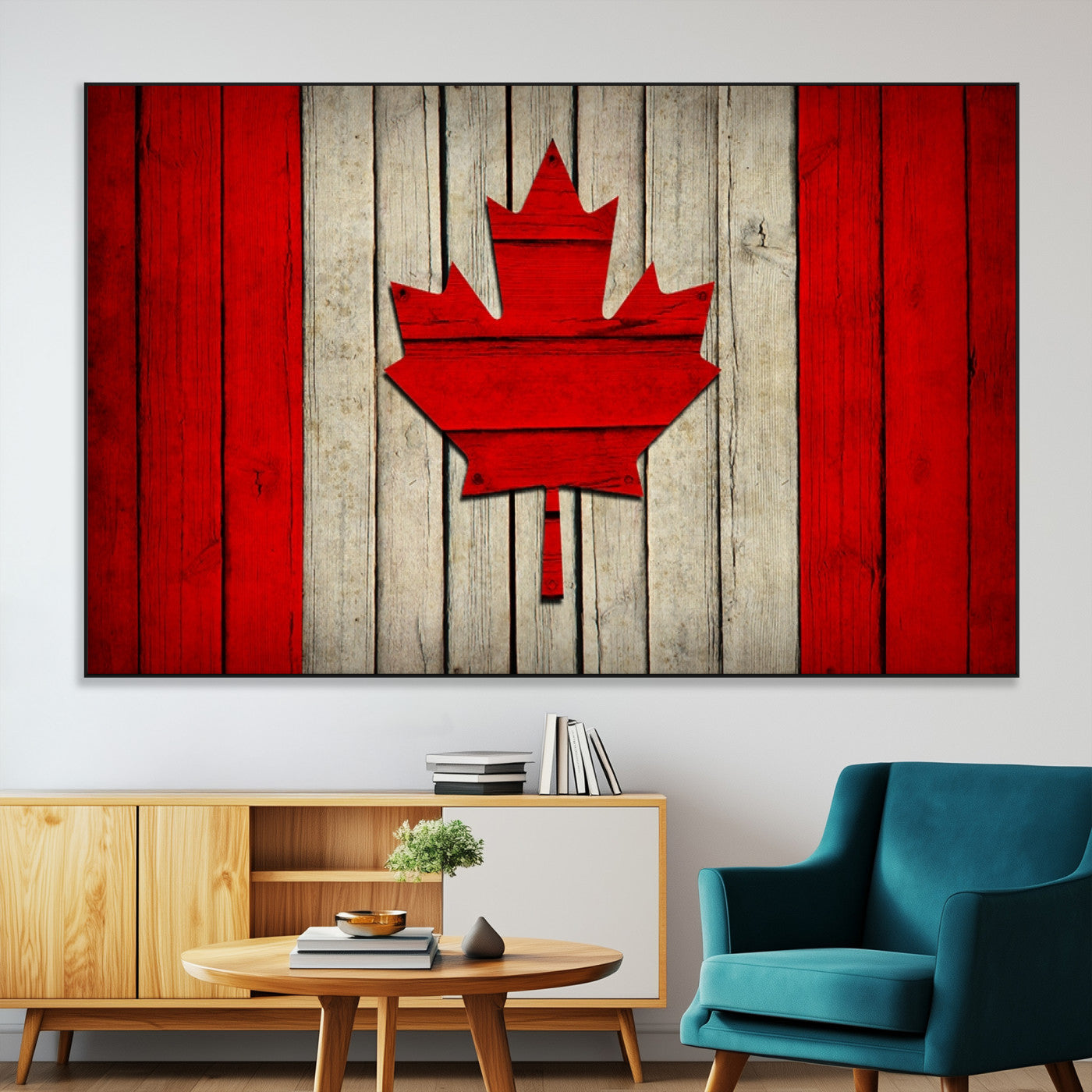 22674-MGV-CV-36X24-Rustic Canada Flag Wall Art – Framed Canadian Flag Canvas Print, Vintage Wood Texture Home or Office Decor