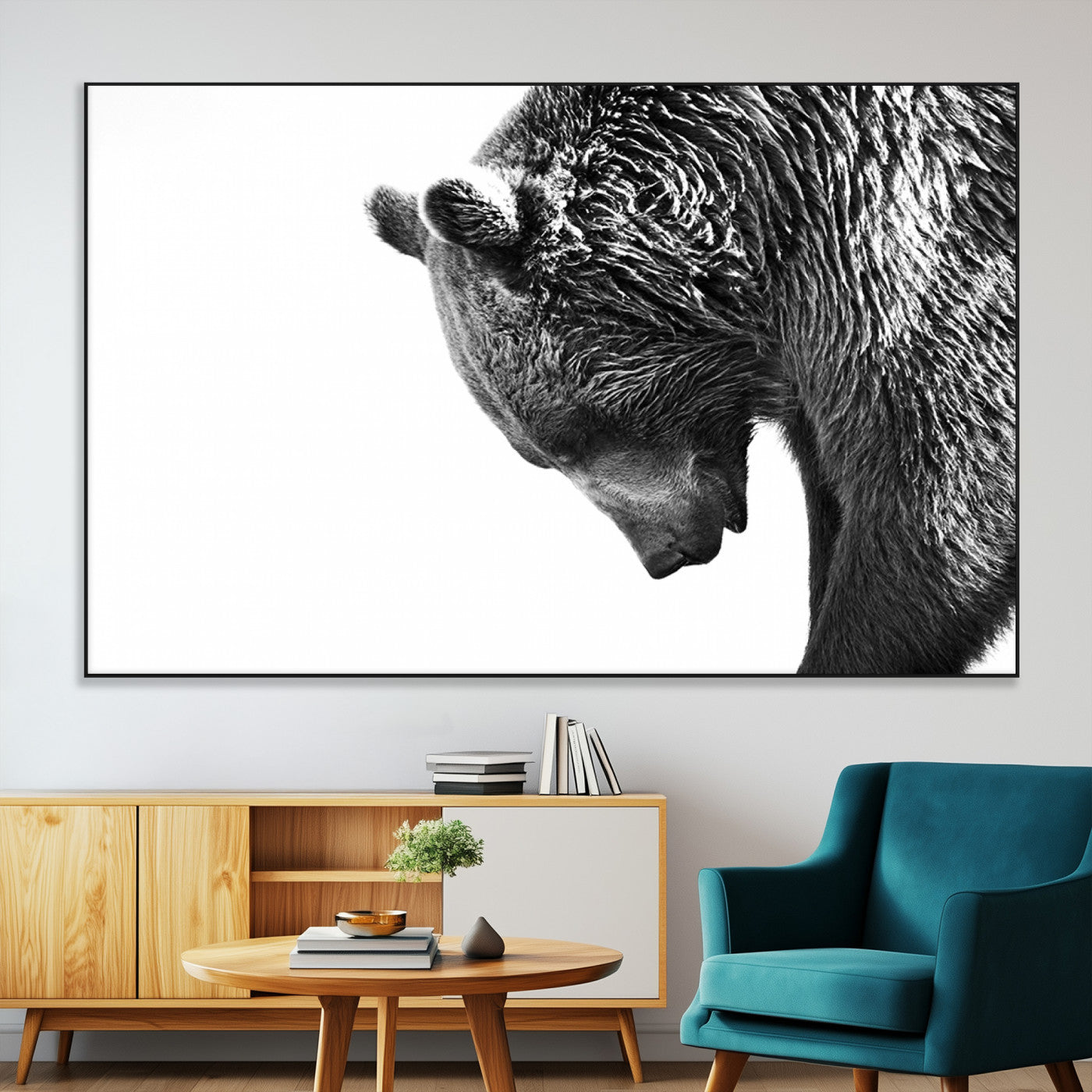 -Black and White Grizzly 399 Bear Canvas Print Wall Art | Large Wildlife Canvas Print for Living