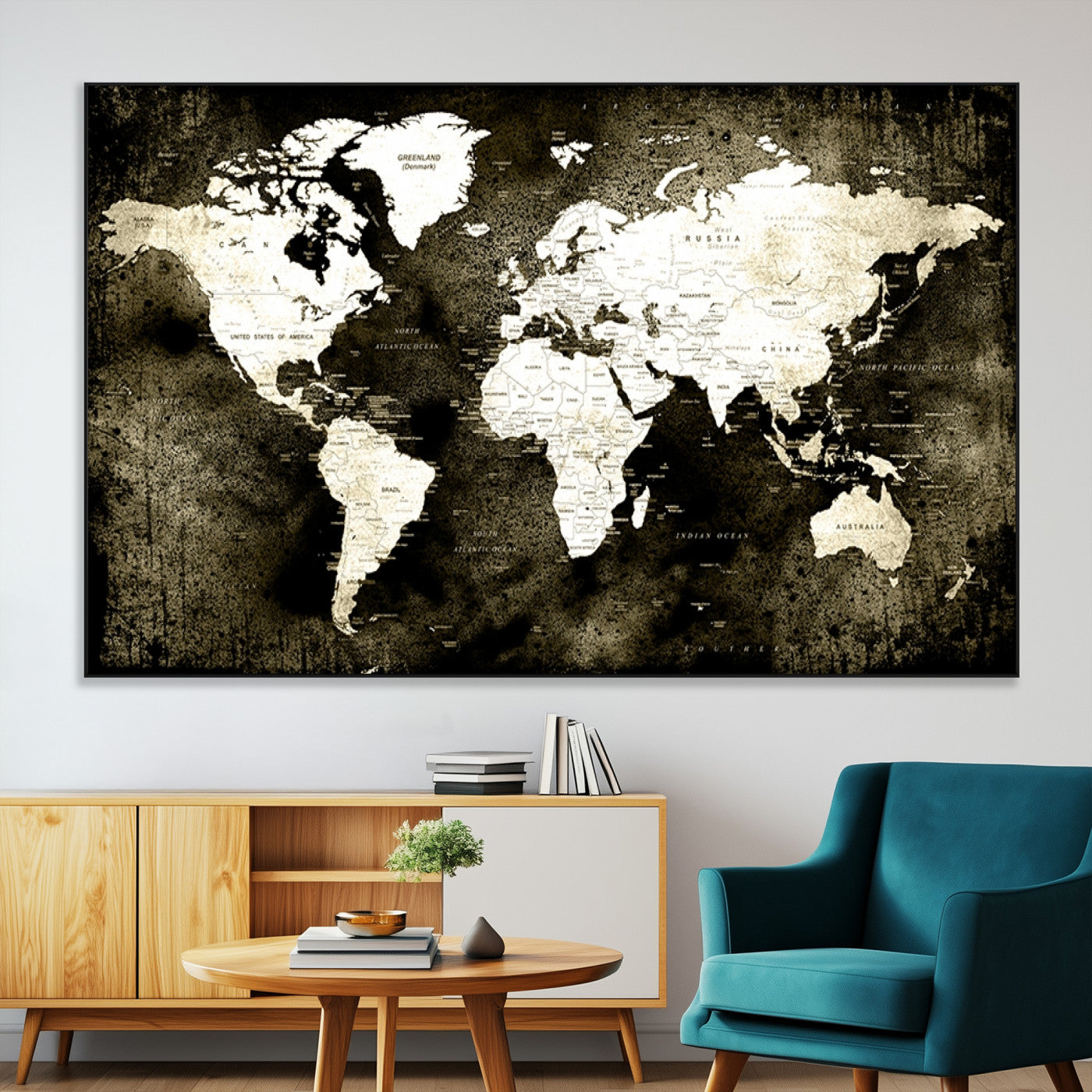 66737-MGV-CV-36X24-Vintage World Map Canvas Wall Art – Framed Push Pin Travel Map for Home and Office Decor, Rustic Wall Artwork for Travelers