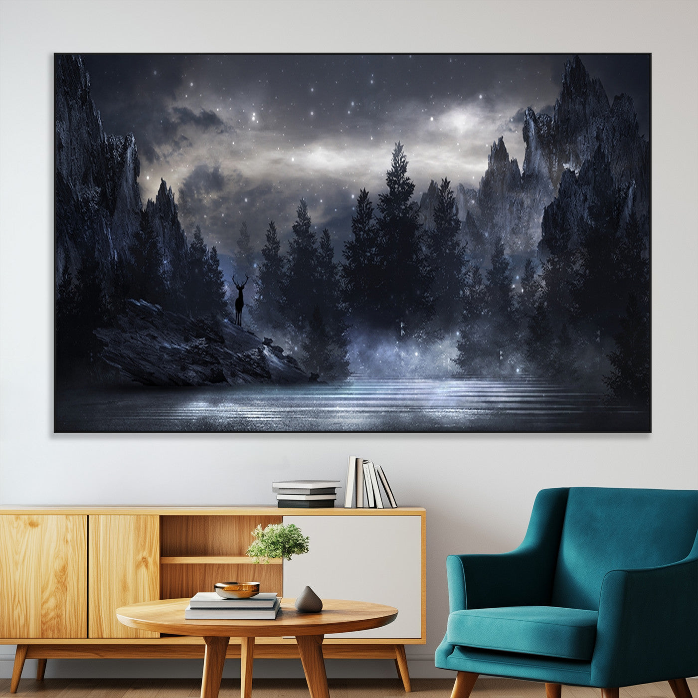 55385-MGV-CV-36X24-Night Landscape and Trees Wall Art Canvas Print